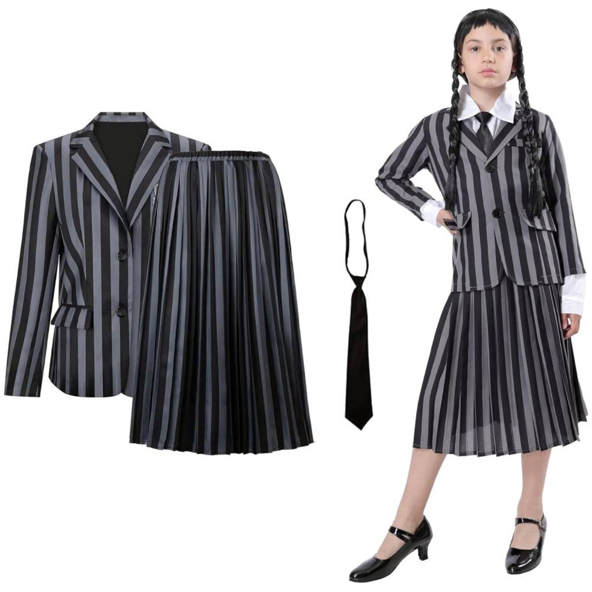 Disfraz Miércoles Addams Niñas. Uniforme de Película y Merlina Serie de Terror - 4