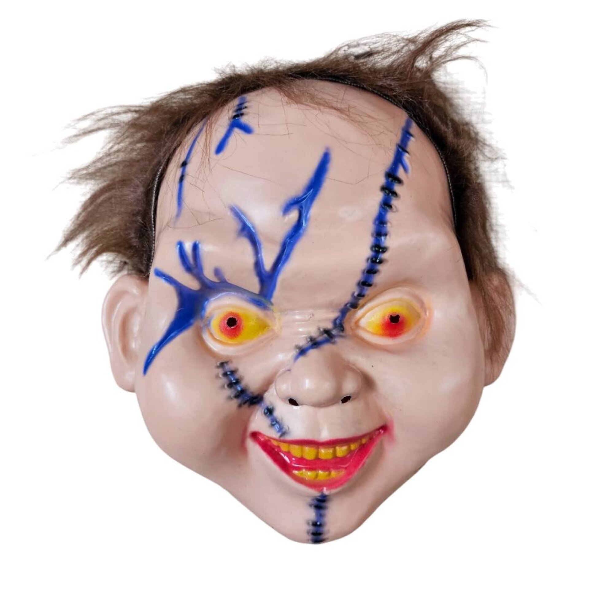 Máscara de Chucky Muñeco Diabólico con Pelo Material PVC Fuerte Azul - 1