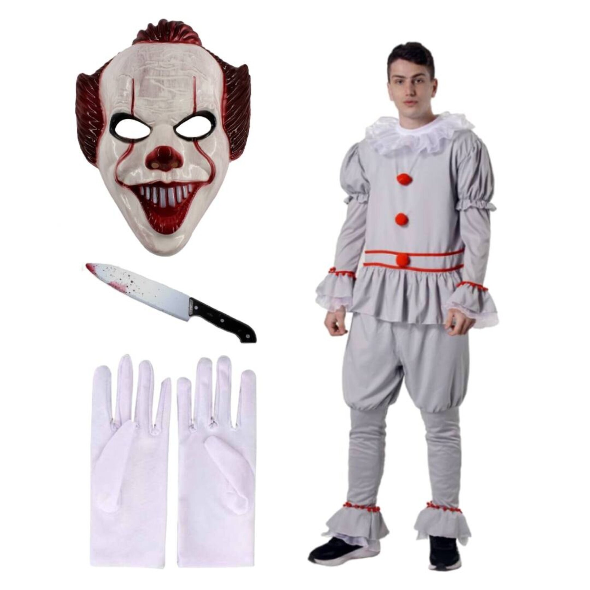 Disfraz Payaso IT Asesino Pennywise Derry Hombre Adulto Máscara Terror - 2