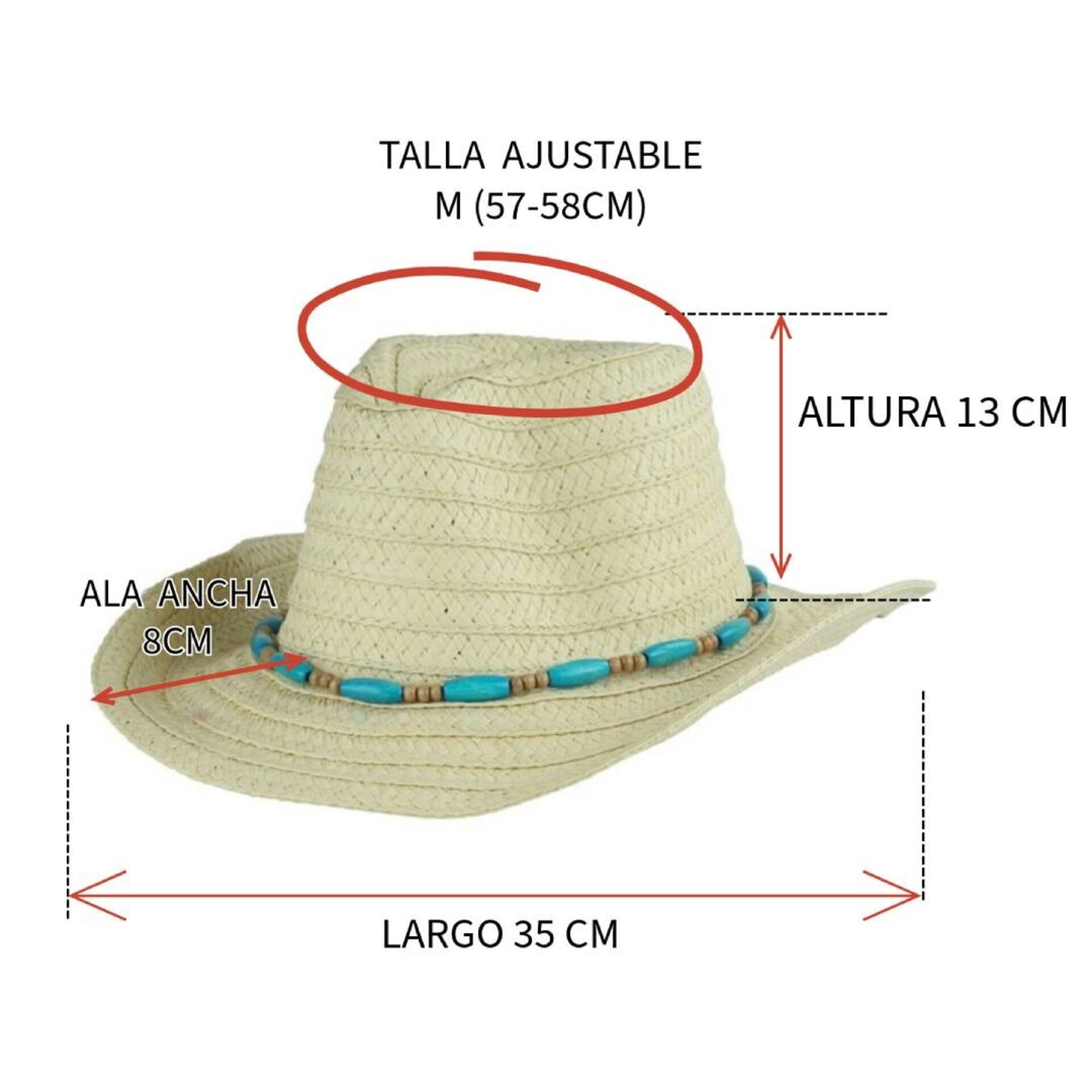 Sombrero Vaquero Paja Unisex Ajustable Estilo Western Moldeable Beige - 2