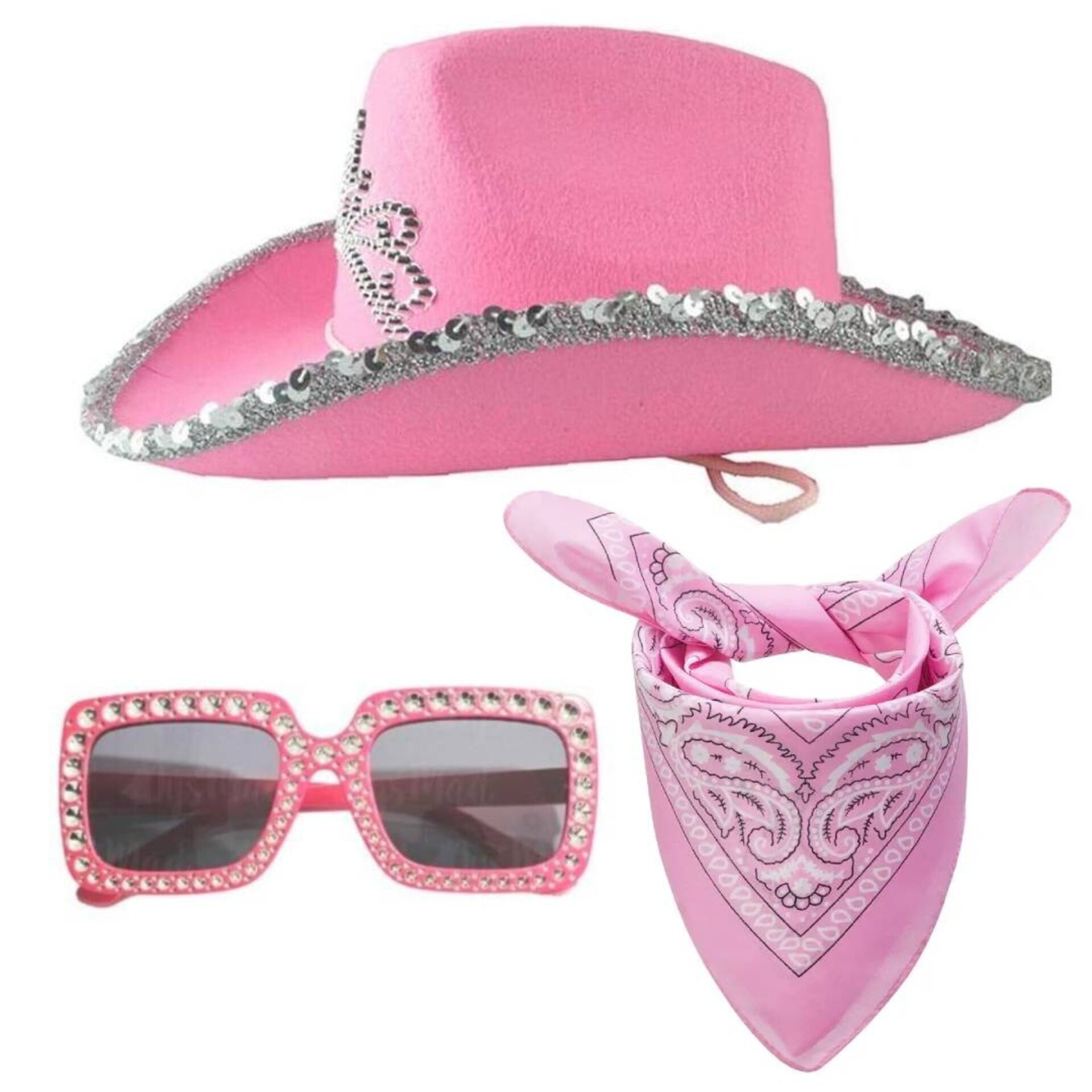 Set de Vaquera Rosa Premium: Sombrero Cowgirl, Gafas de Sol, Bandana - 5
