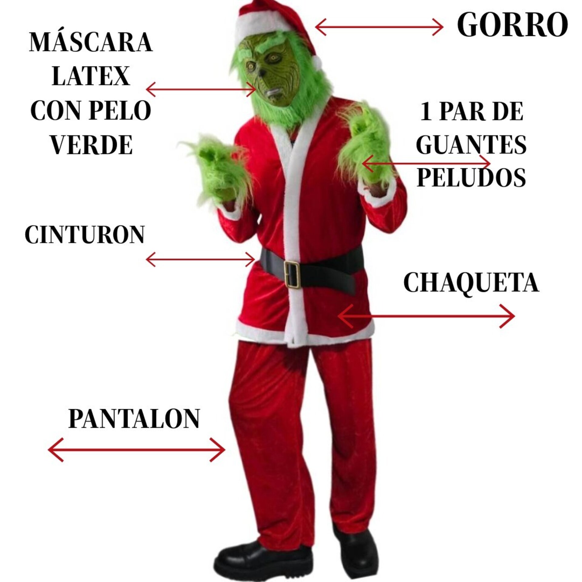 Disfraz El Grinch Monstruo Verde de Navidad Traje Papa Noel Hombre Adulto - 11