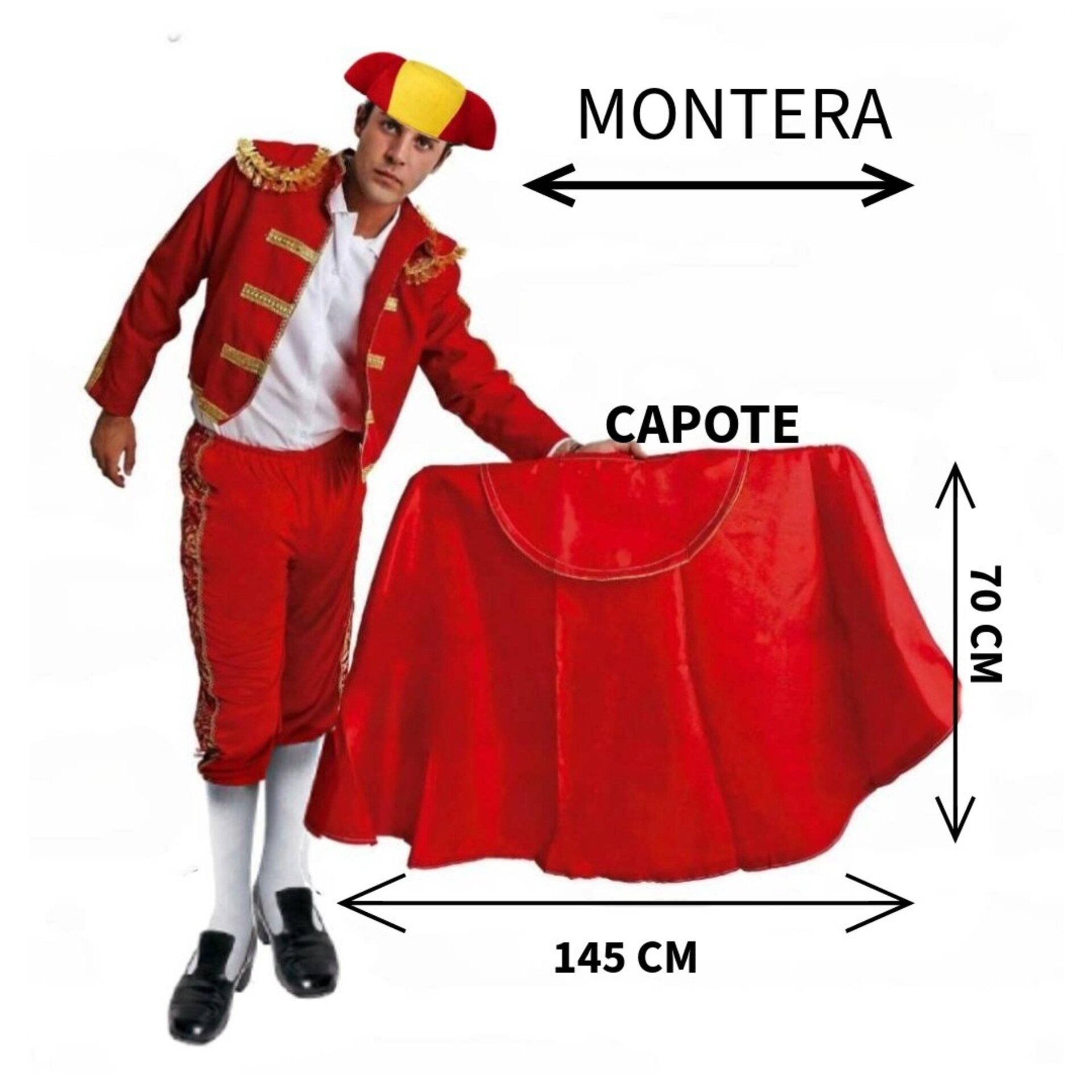 Kit Torero para Disfraz Capote Rojo (145x70cm) + Montera Adulto| Talla Única - 5