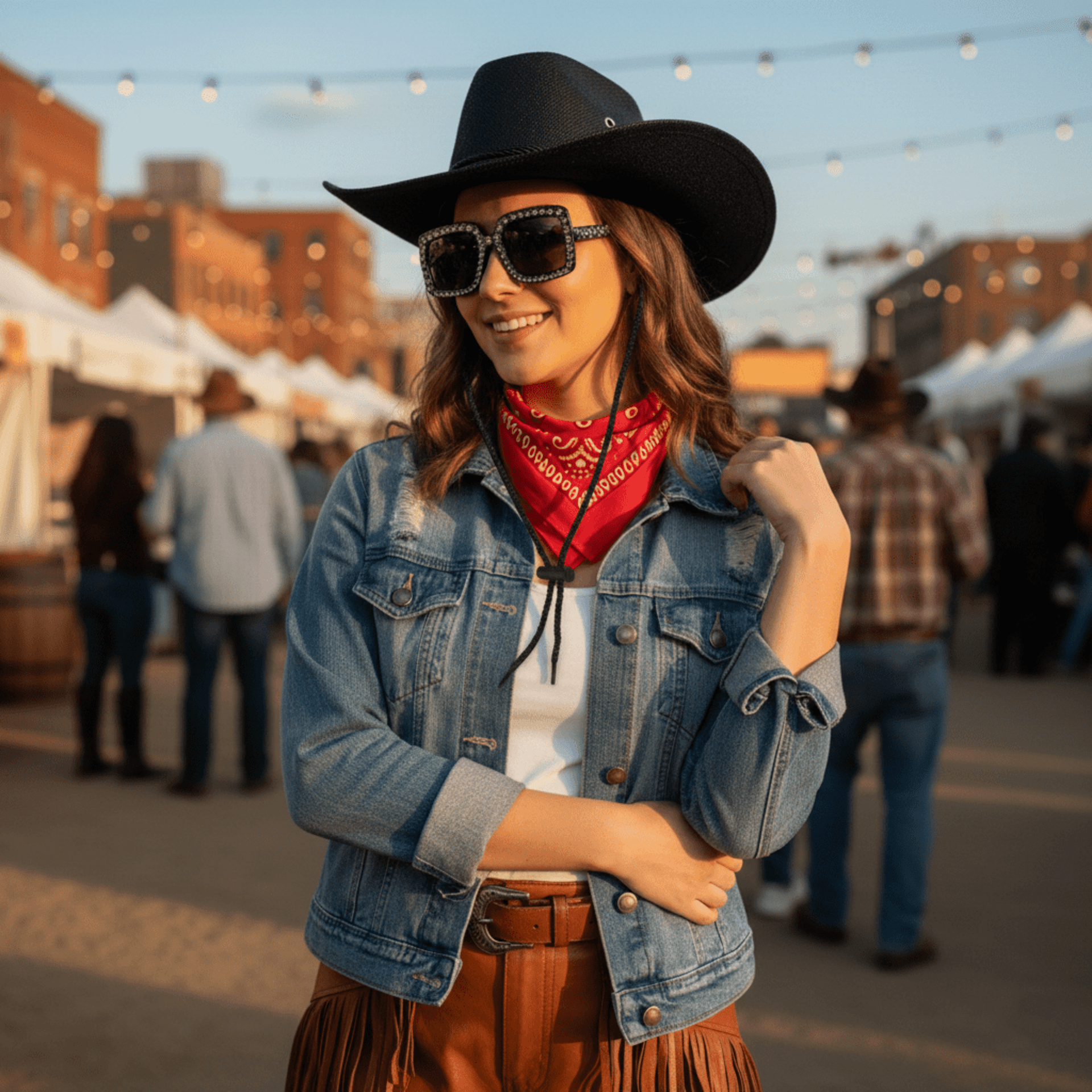 Pack Cowboy Premium Unisex - Sombrero Vaquero Ajustable, Gafas de sol y Bandana - 3