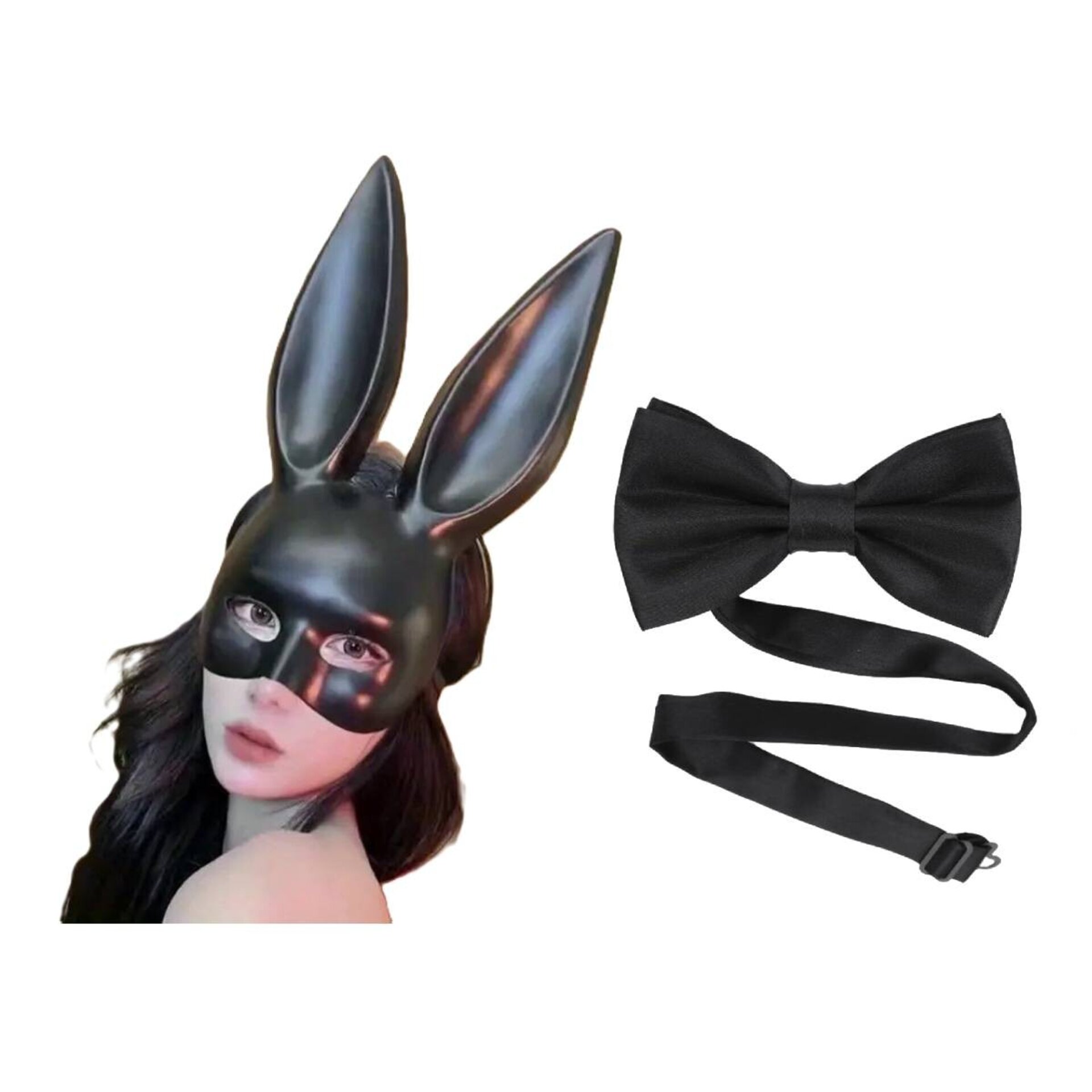 Disfraz Conejita Sexy con Máscara y Pajarita Vestido Corto Halloween negro - 5