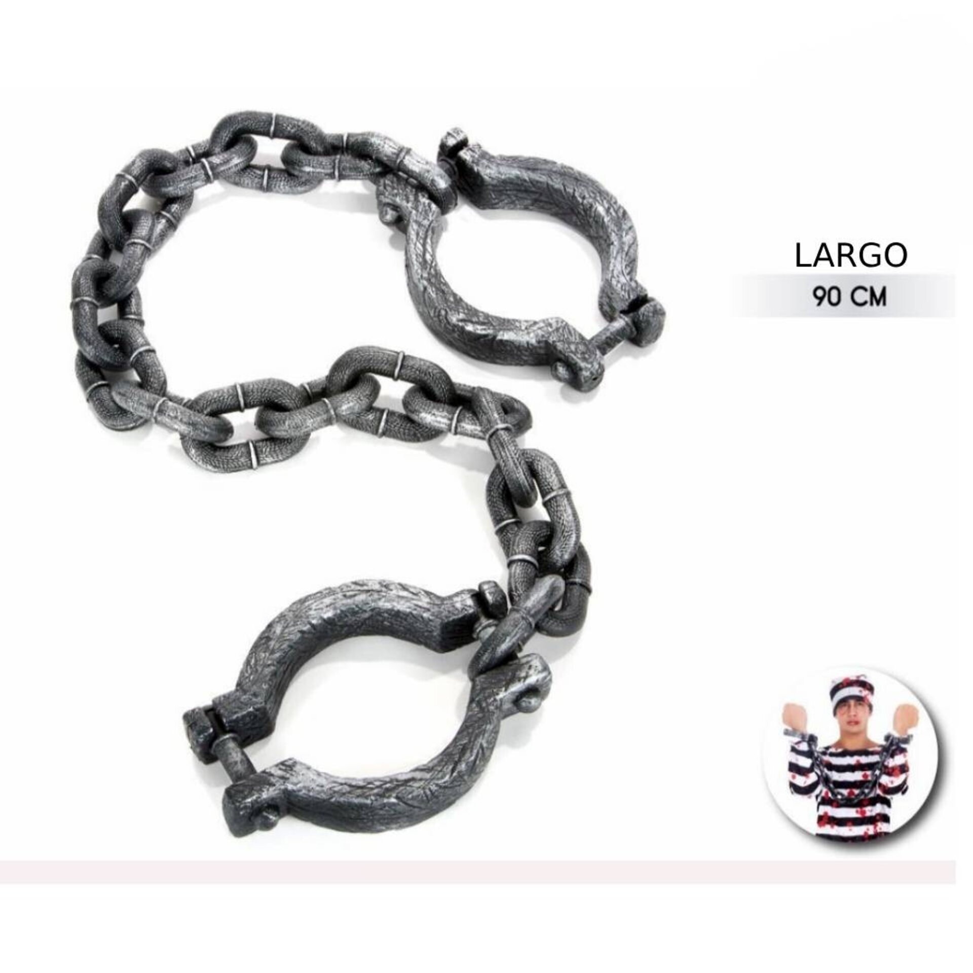 Cadena Grilletes Prisionero Plástico | Accesorio Disfraz Preso 90cm - 2