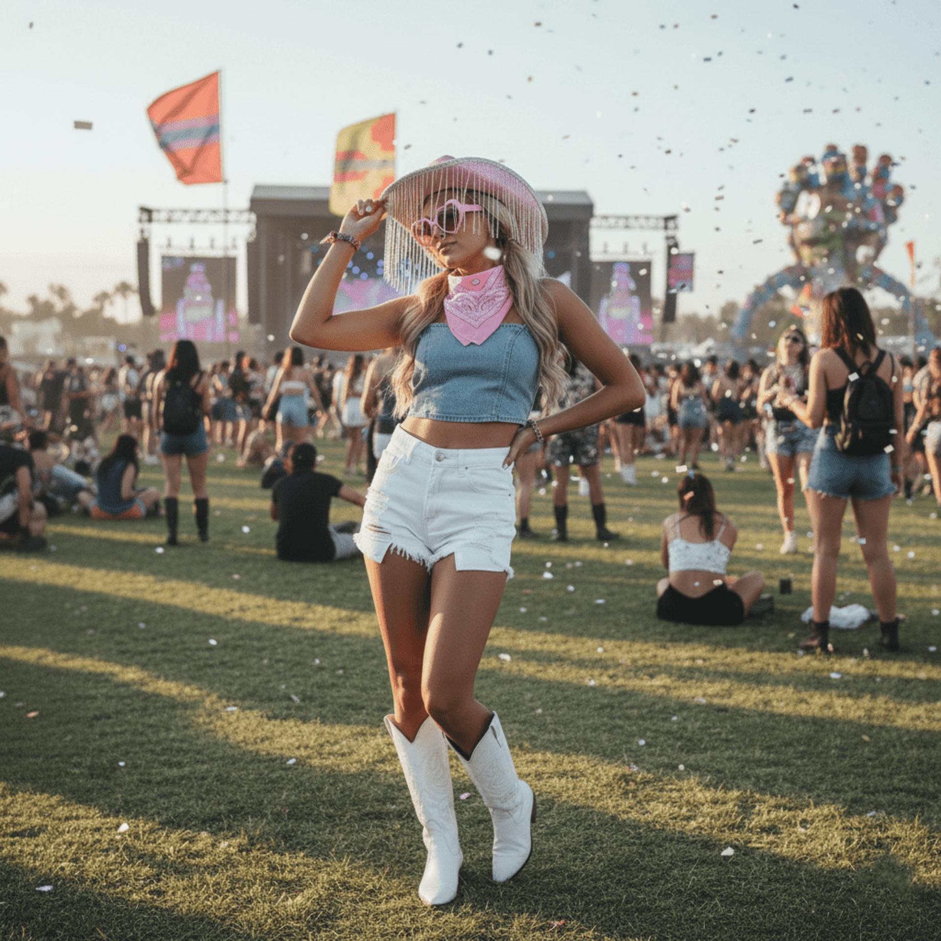 Pack 3 Piezas Disfraz Cowgirl Rosa para Mujer - Sombrero de Vaquera con Brillos - 5