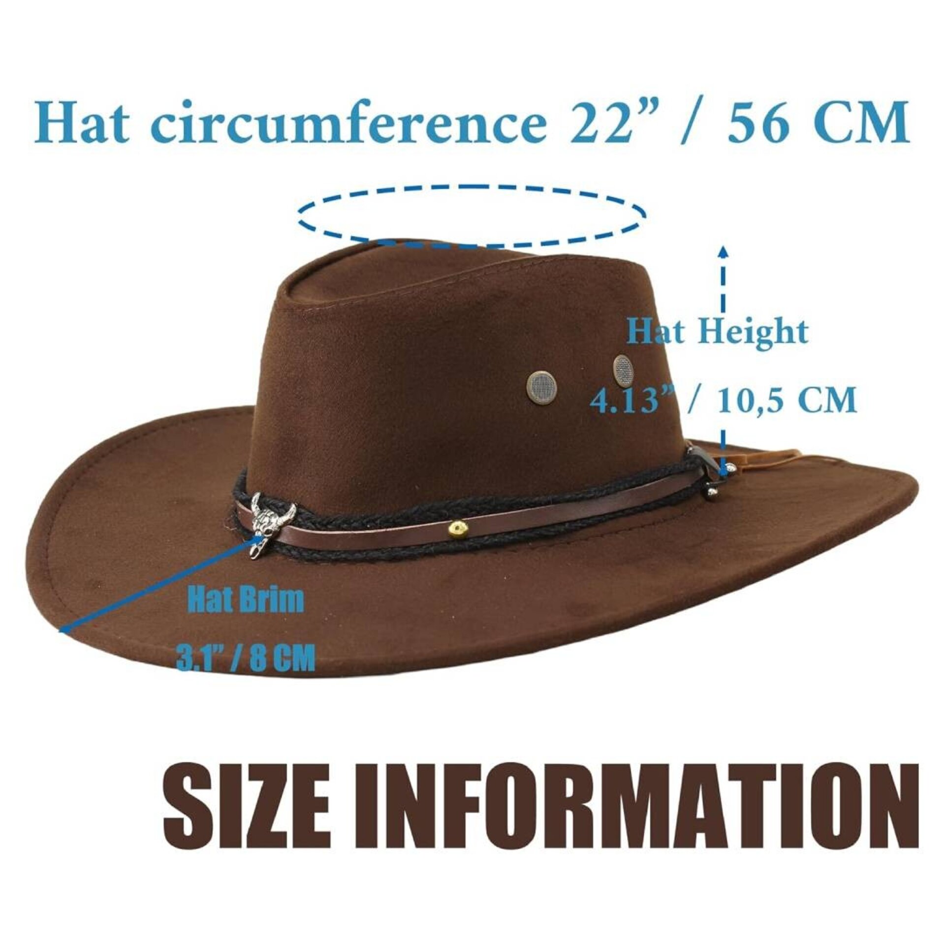 Sombrero Vaquero Cowboy Western Ajustable para Hombre Mujer Marrón Oscuro - 4