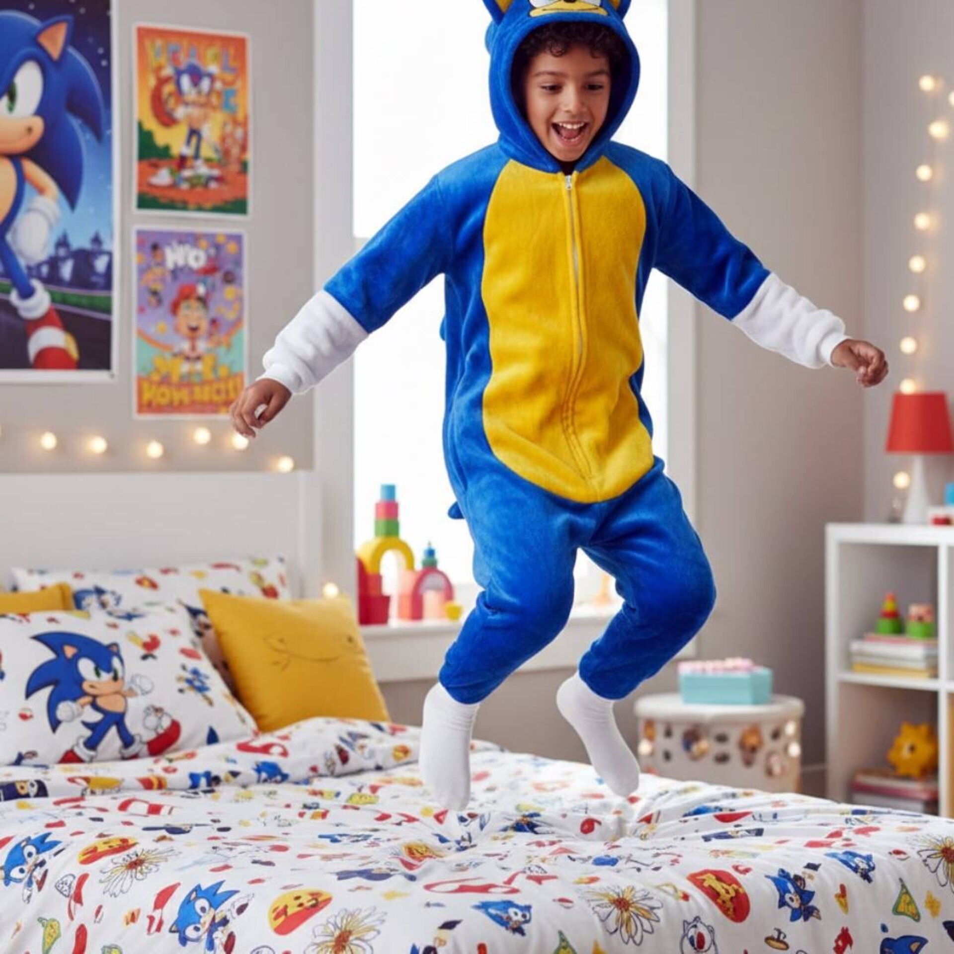Pijama Mono Enterizo El Erizo Veloz Azul para Niños - Traje de Invierno Caliente - 5