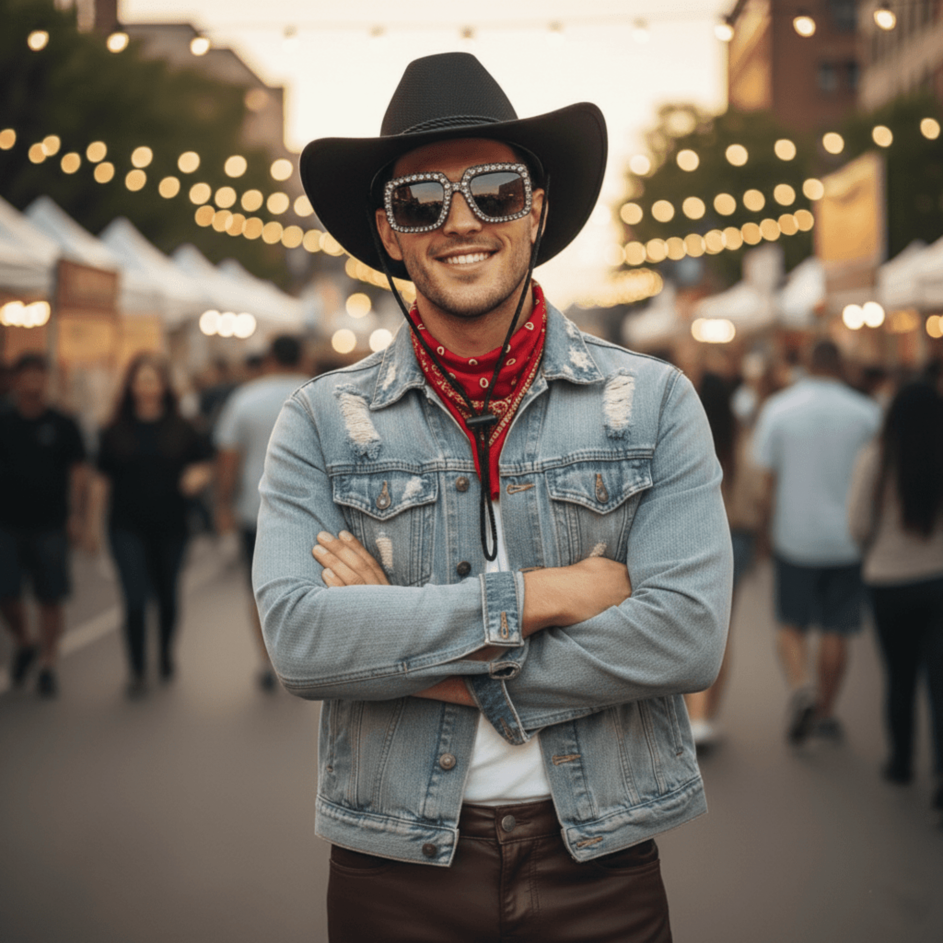 Pack Cowboy Premium Unisex - Sombrero Vaquero Ajustable, Gafas de sol y Bandana - 8