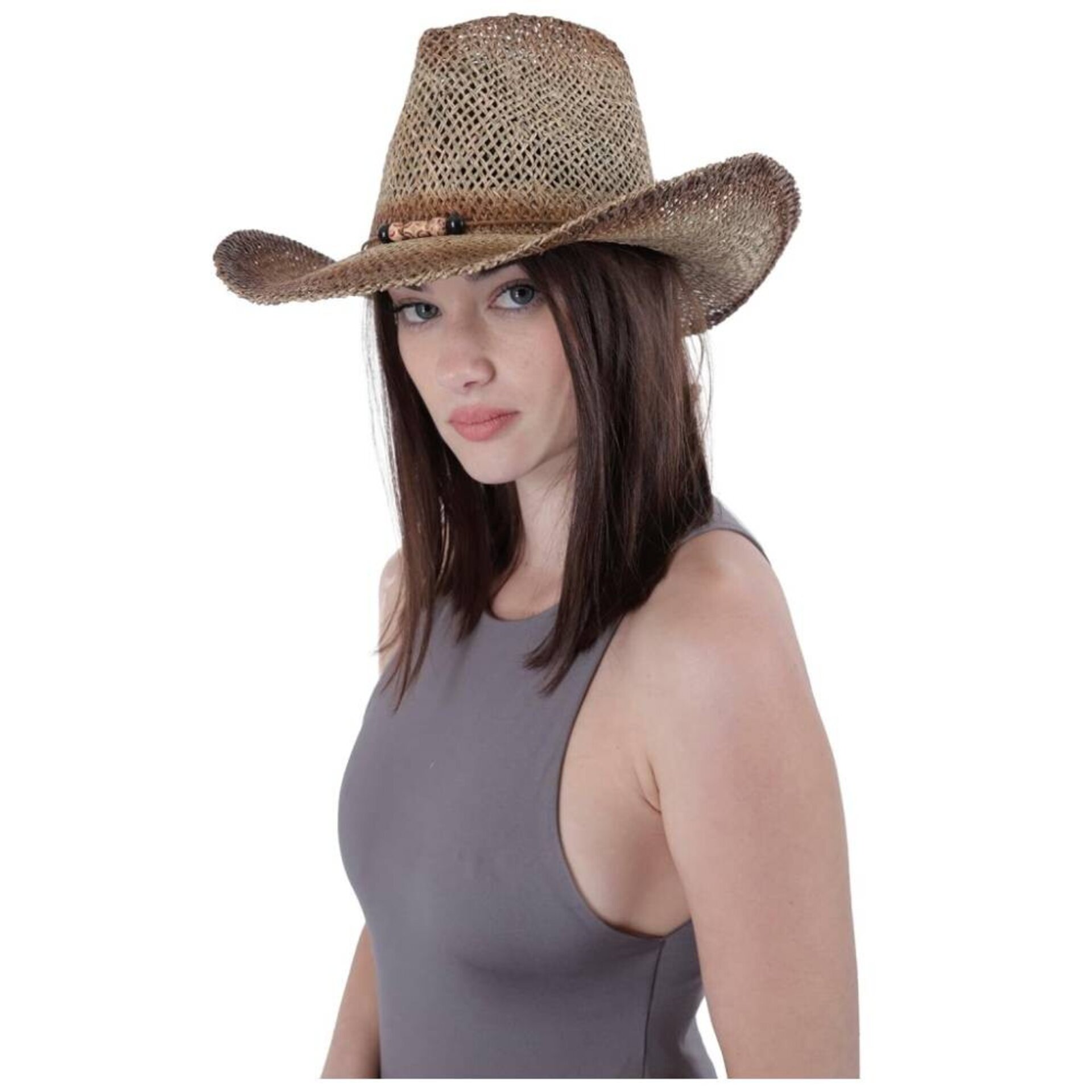 Sombrero Vaquero de Paja Rústica Unisex - Estilo Cowboy Desgastado - Ala Ancha - 3