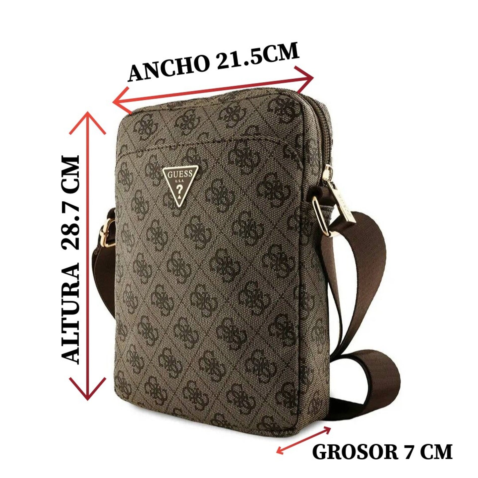 Bolso Bandolera Guess Logotipo Triangular 10" pulgadas Polipiel Marrón - 4