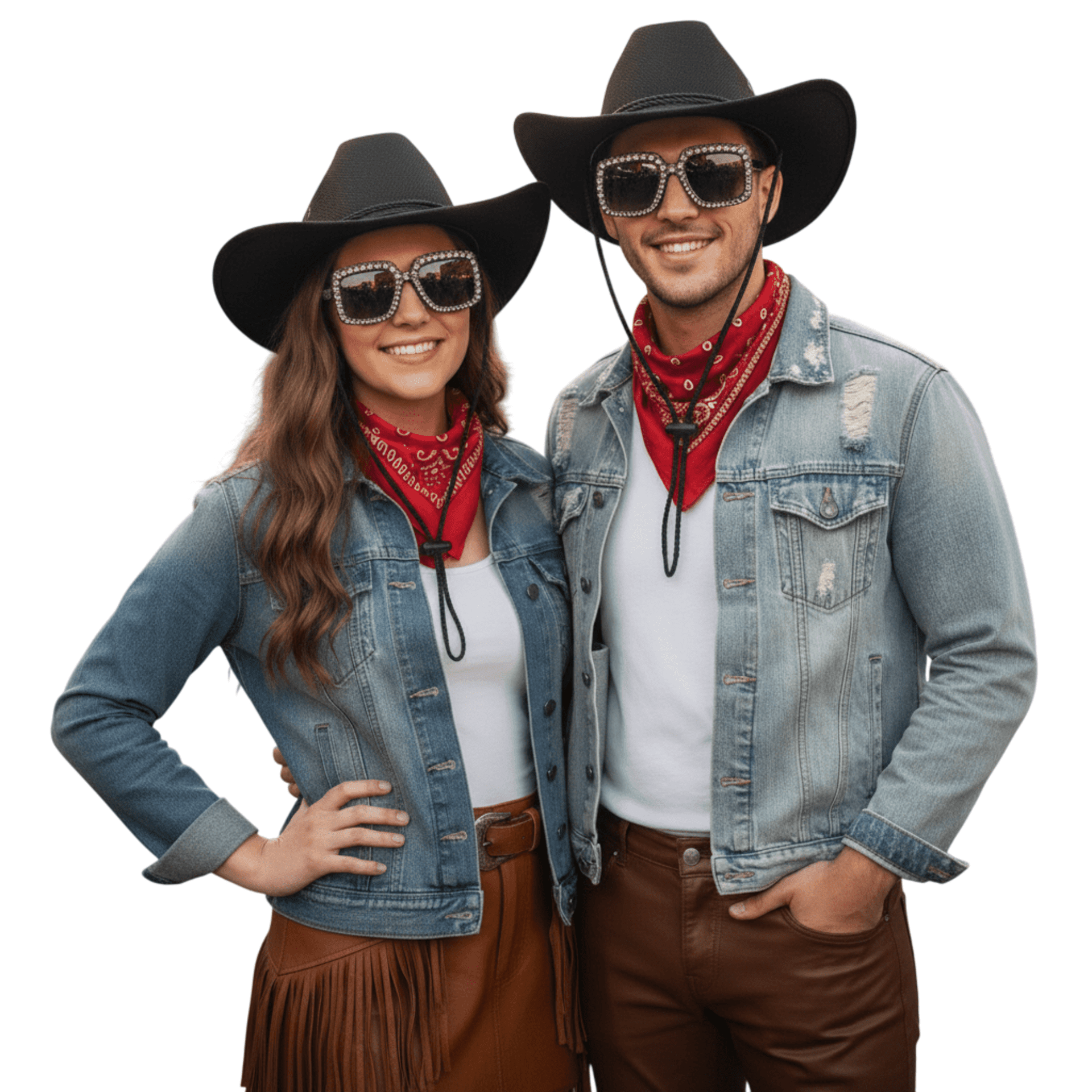 Pack Cowboy Premium Unisex - Sombrero Vaquero Ajustable, Gafas de sol y Bandana - 1