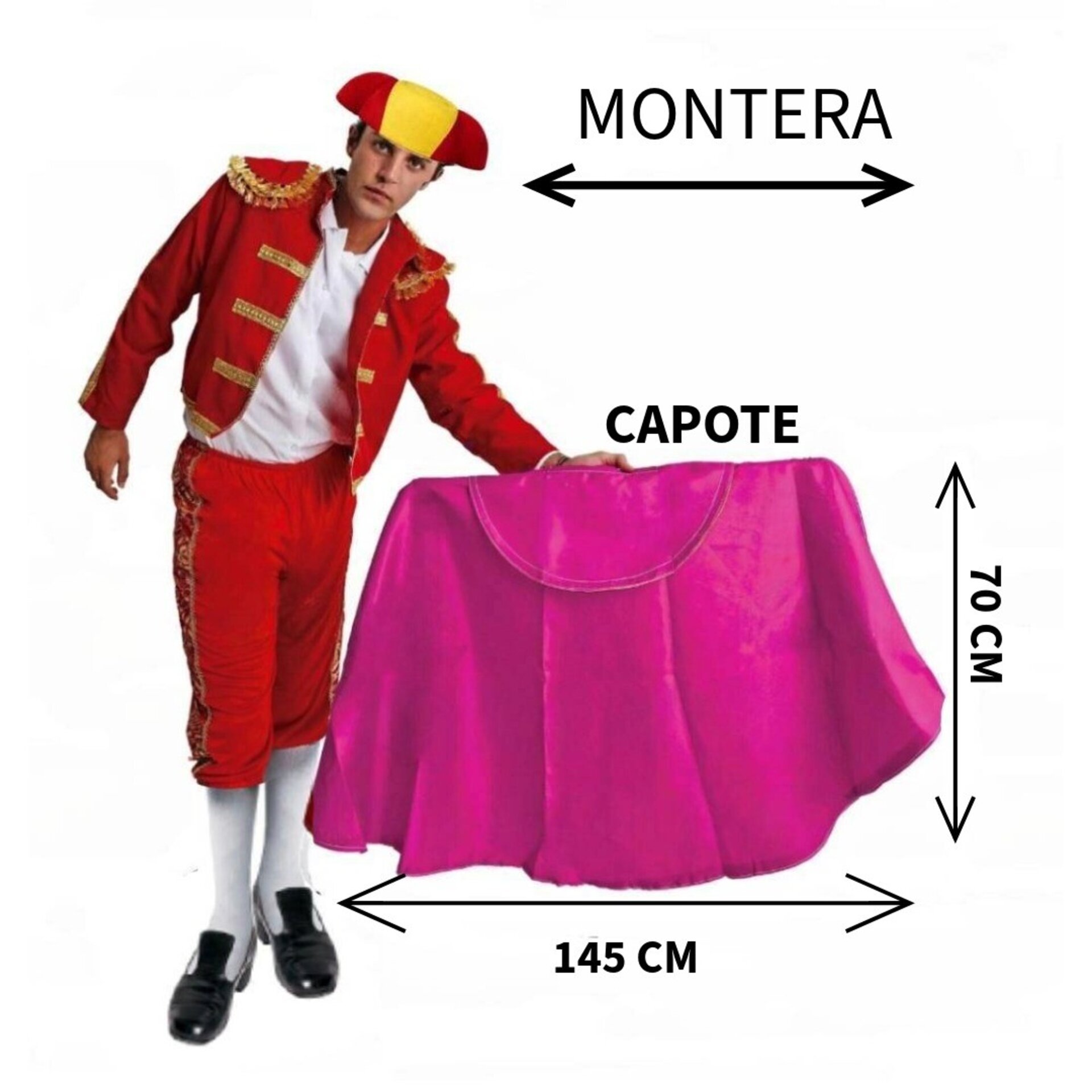 Kit Torero Español Adulto: Capote Rosa 145x70cm y Montera Ajustable para Disfraz - 8