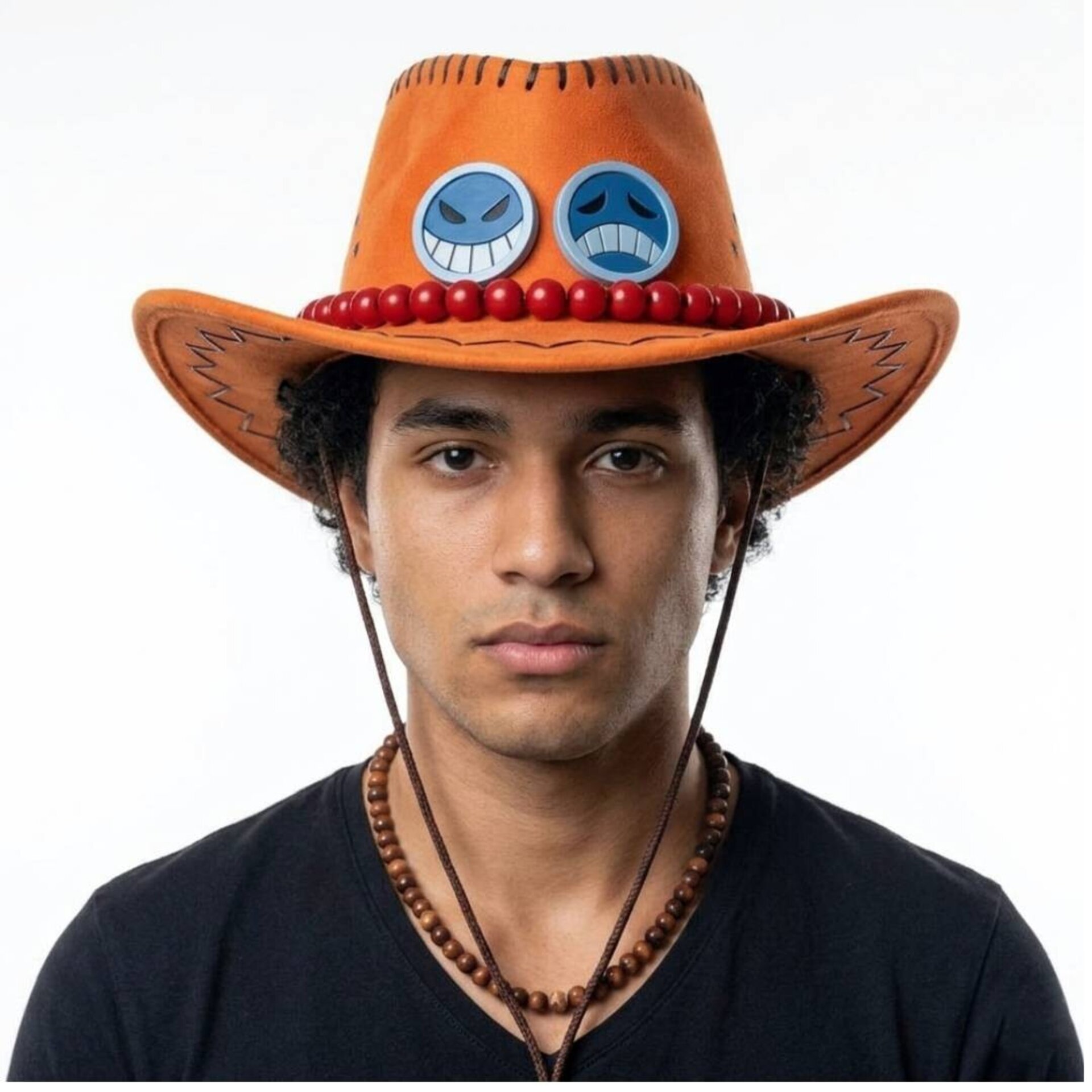Sombrero Vaquero Naranja Premium con Abalorios y Emblemas Dobles - Gorro Western - 3