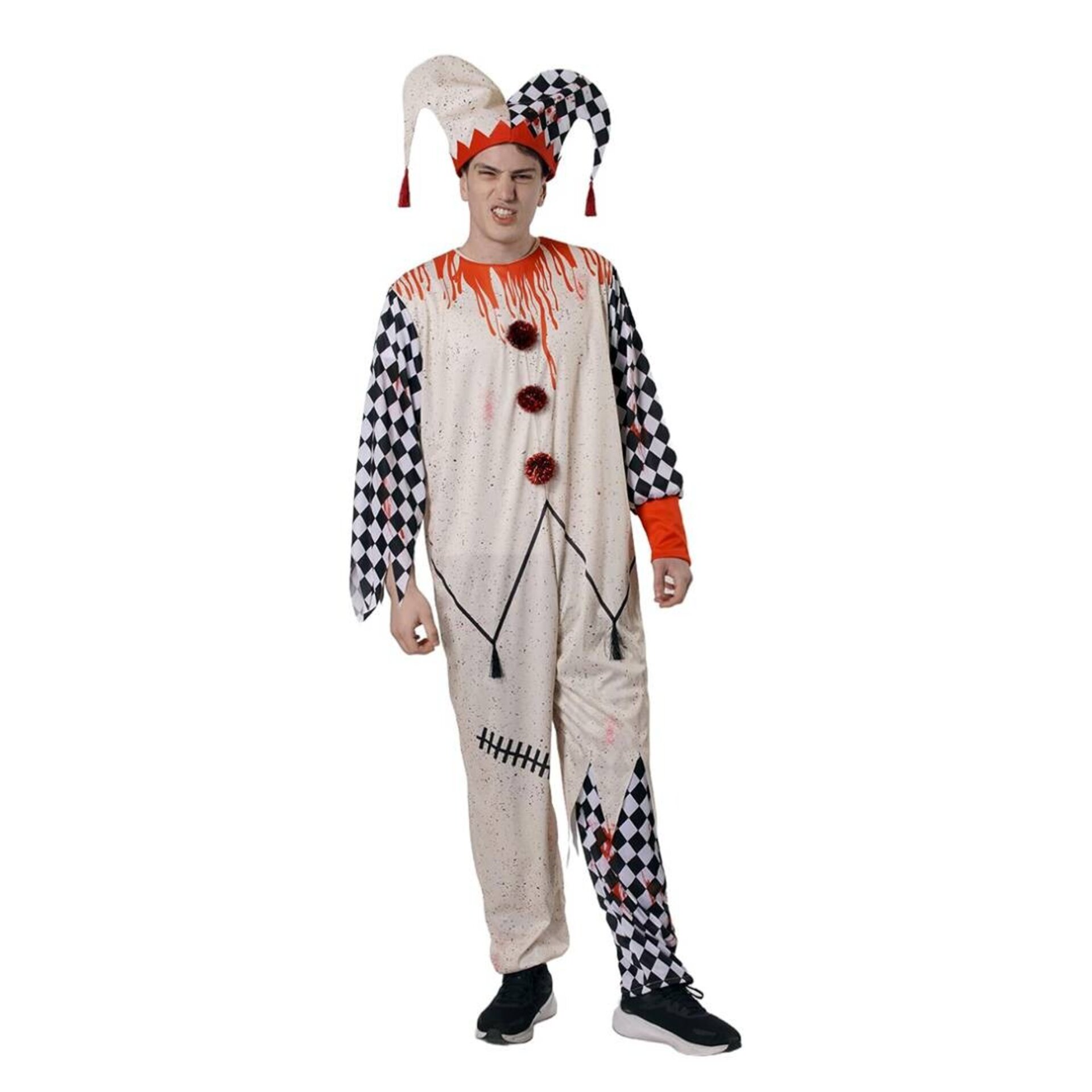 Disfraz Bufón Terror Payaso Hombre Adulto Mono de Arlequín Sangriento - 1
