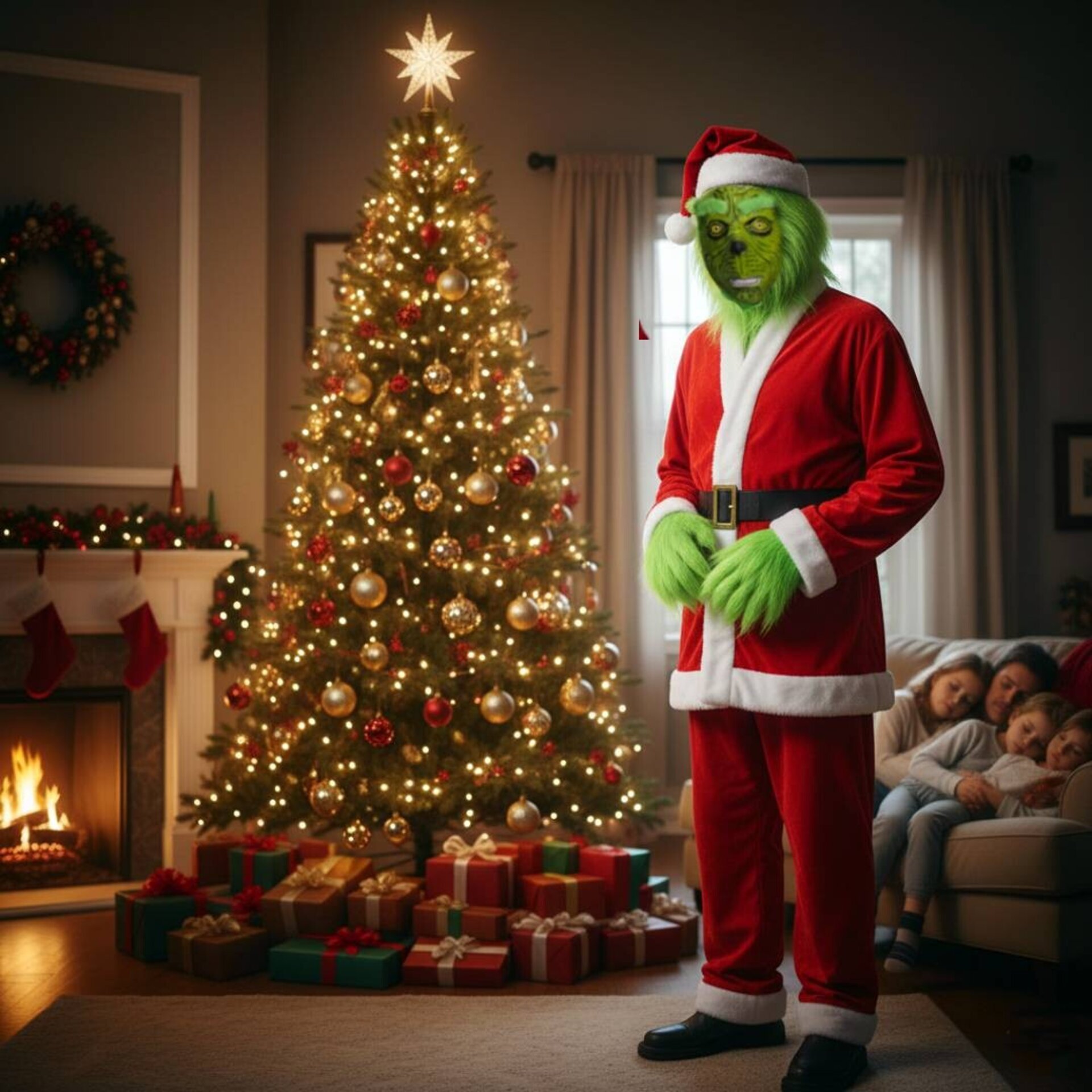 Disfraz El Grinch Monstruo Verde de Navidad Traje Papa Noel Hombre Adulto - 12