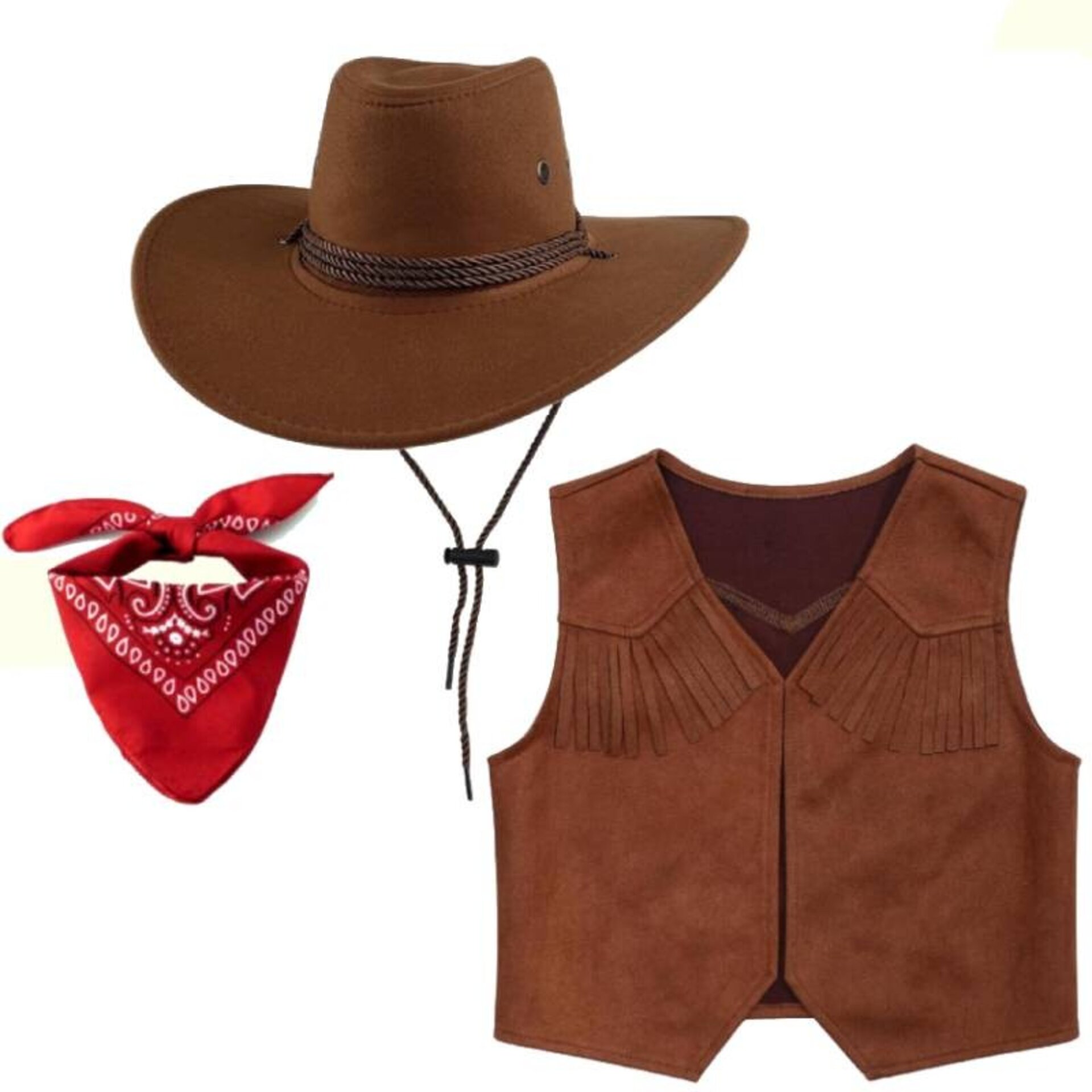 Sombrero Vaquero Cowboy con Chaleco y Bandana Pañuelo para Adulto Hombre Mujer - 3