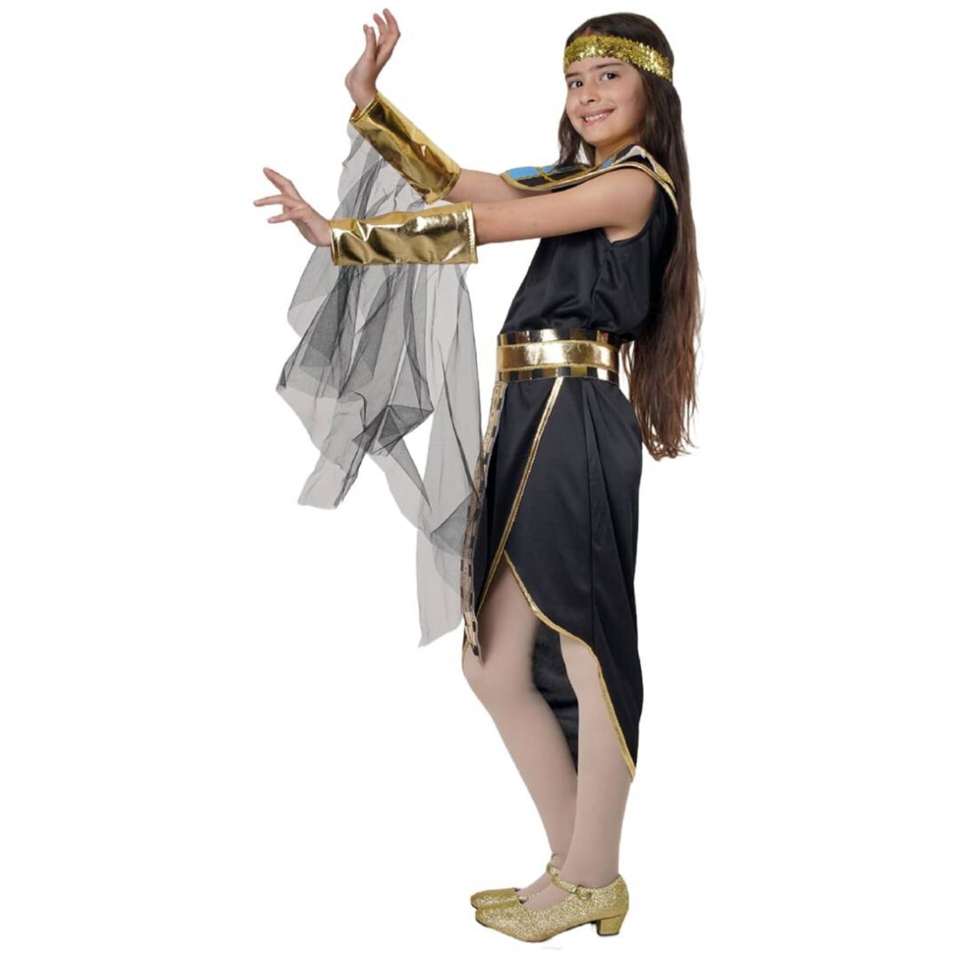 Disfraz de Egipcia Cleopatra para Niña. Vestido Negro con Accesorios Dorados. - 5