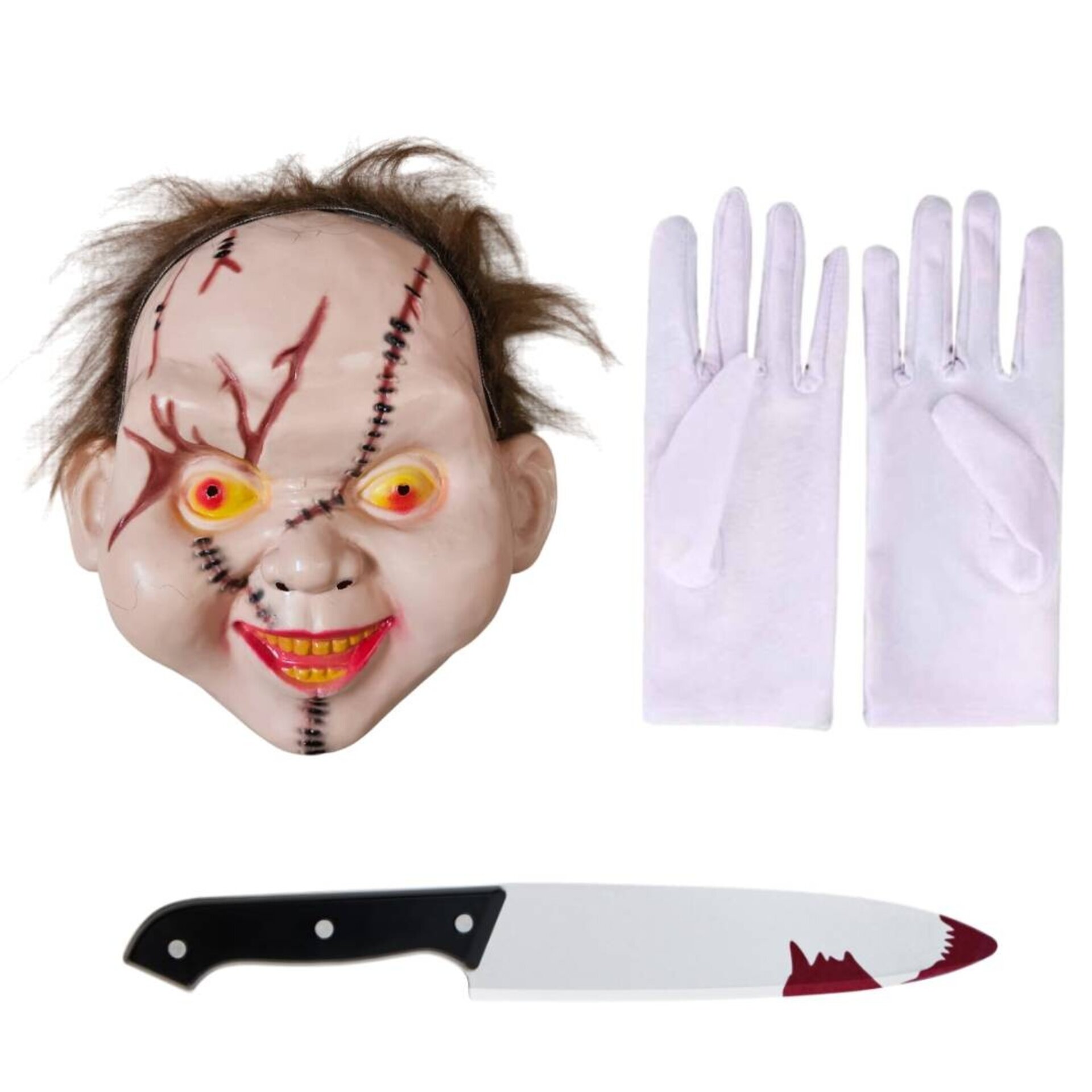 Máscara de Chucky con Cuchillo Sangriento Falso y Guantes | Disfraz de Película - 4
