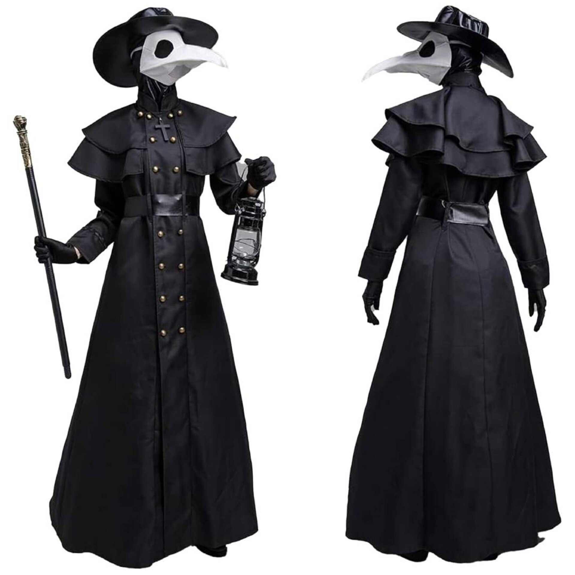 Disfraz Medico Peste Negra Unisex Túnica Steampunk Máscara Sombrero Bastón - 5