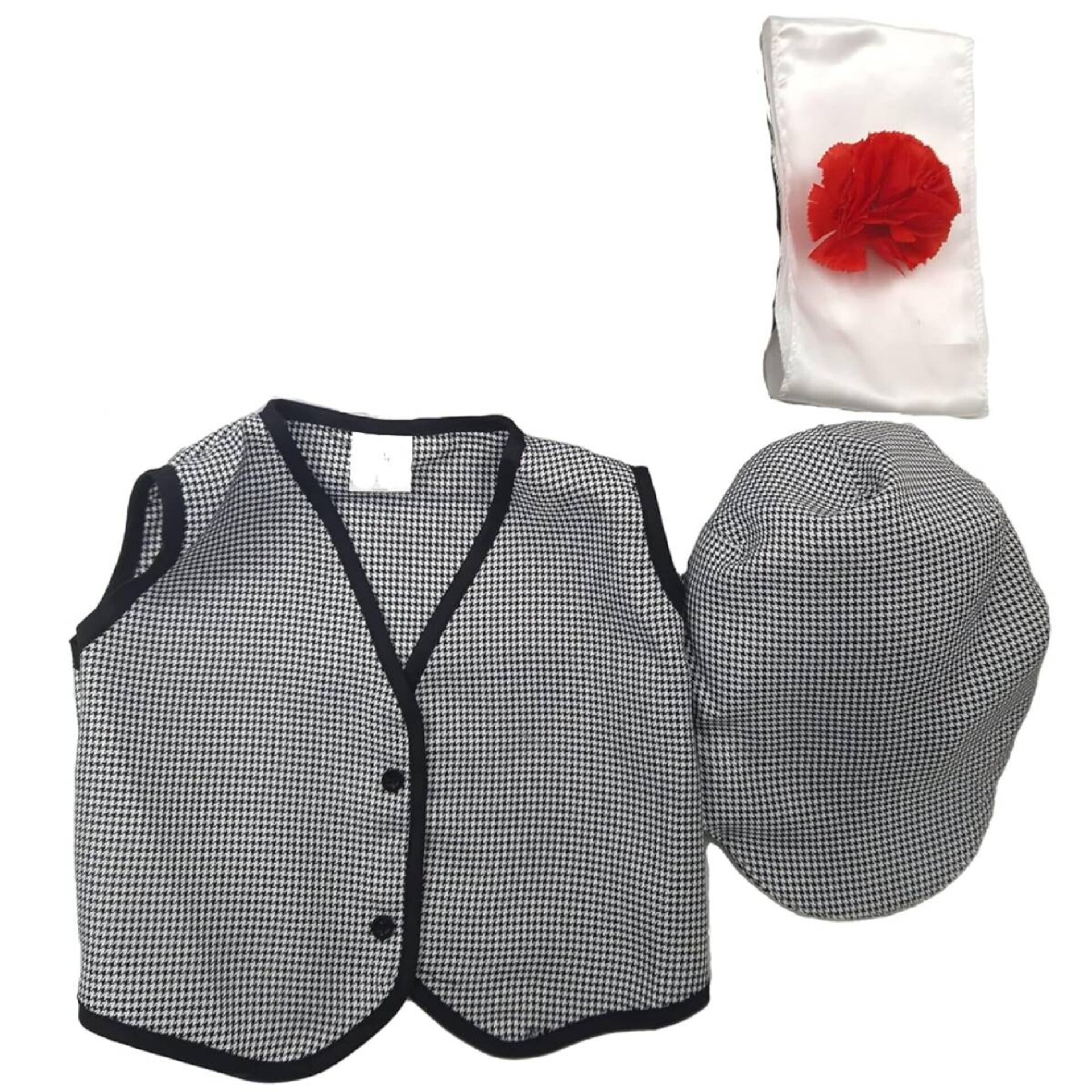 Gorra Chulapo San Isidro, Flor Clavel rojo, Pañuelo Blanco y Chaleco Adulto 4PCS - 5