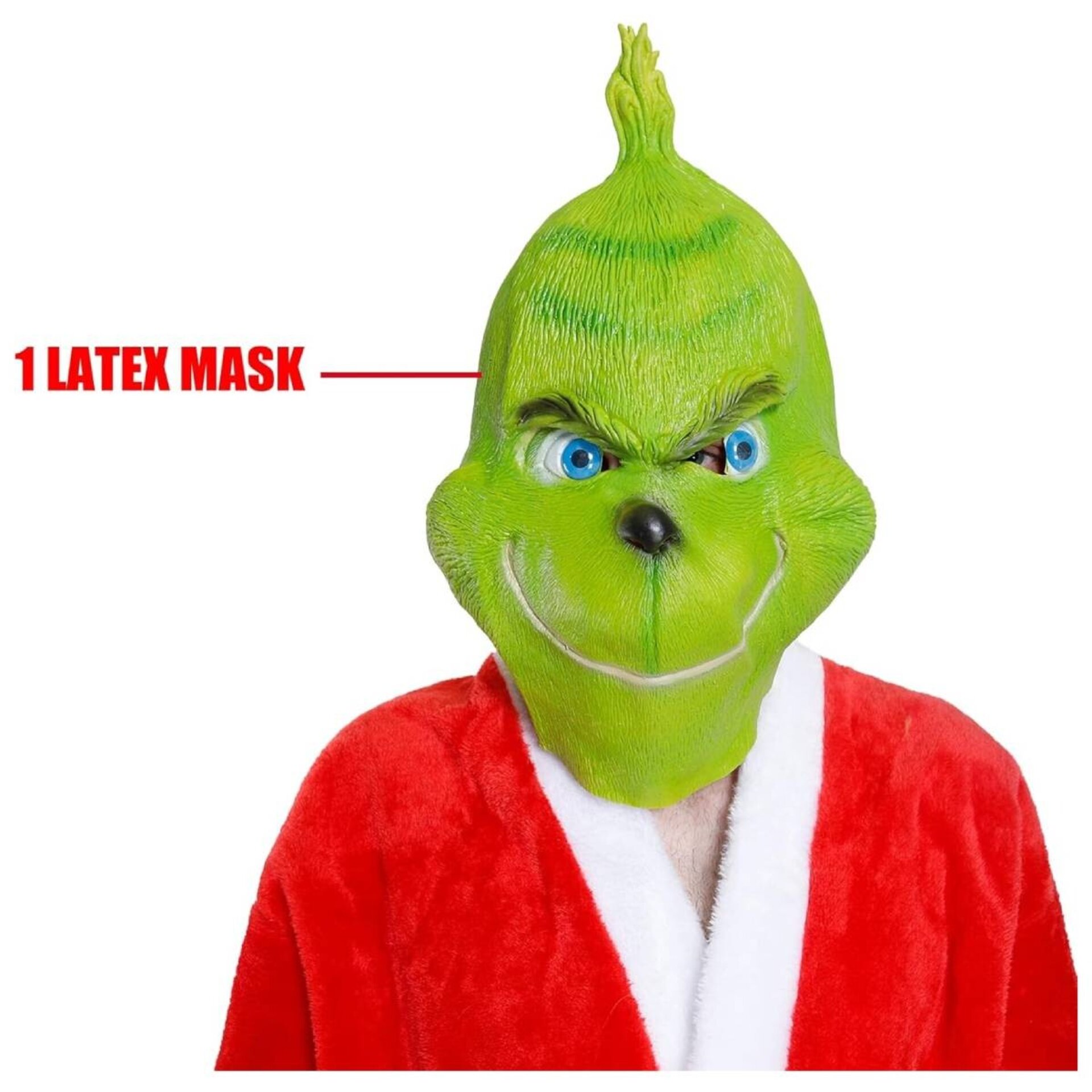 Máscara El Grinch Careta de Látex Verde para Disfraz Papá Noel Adulto - 2