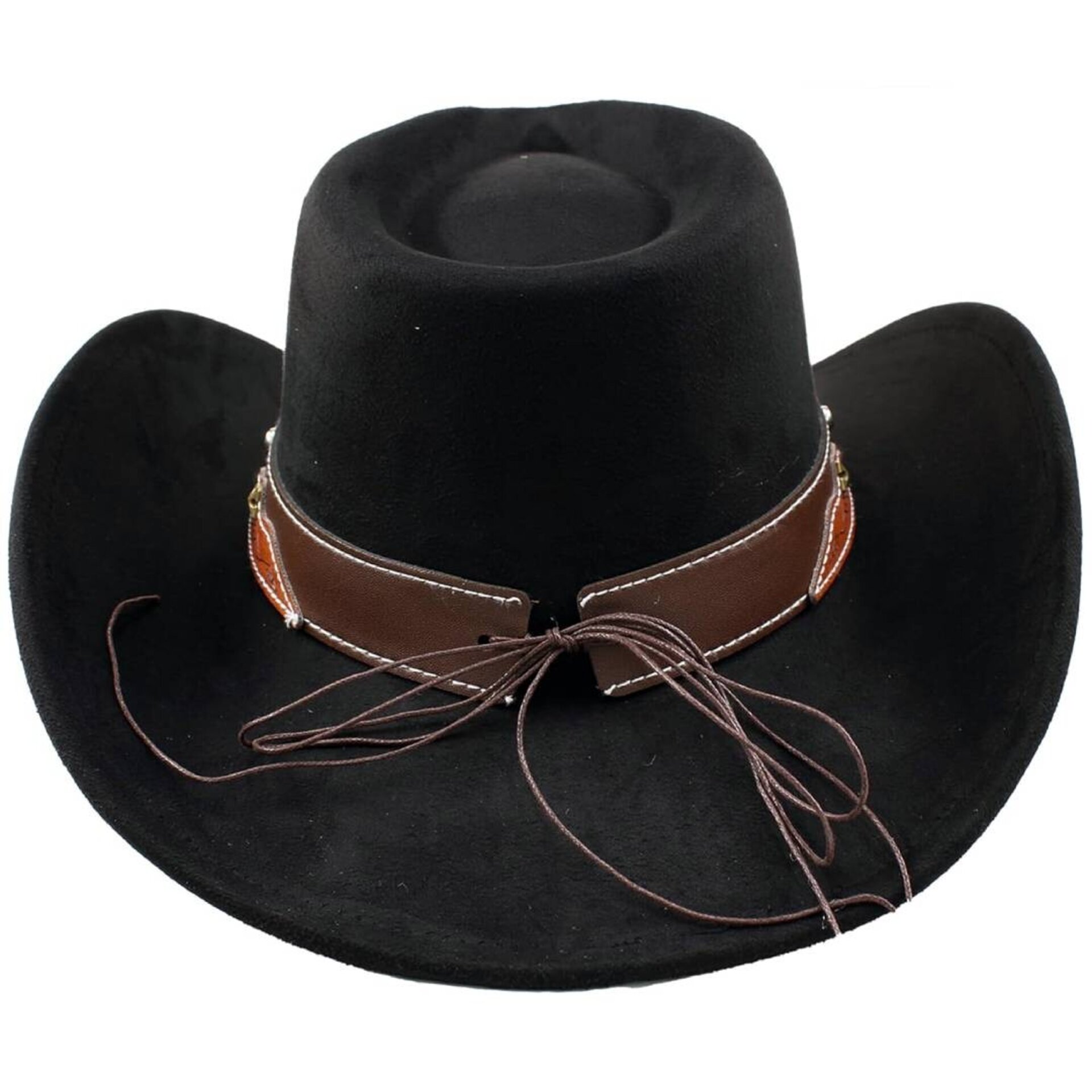 Sombrero Vaquero Fieltro Negro Gamuza Sintético Cowboy Western Adulto Ajustable - 2