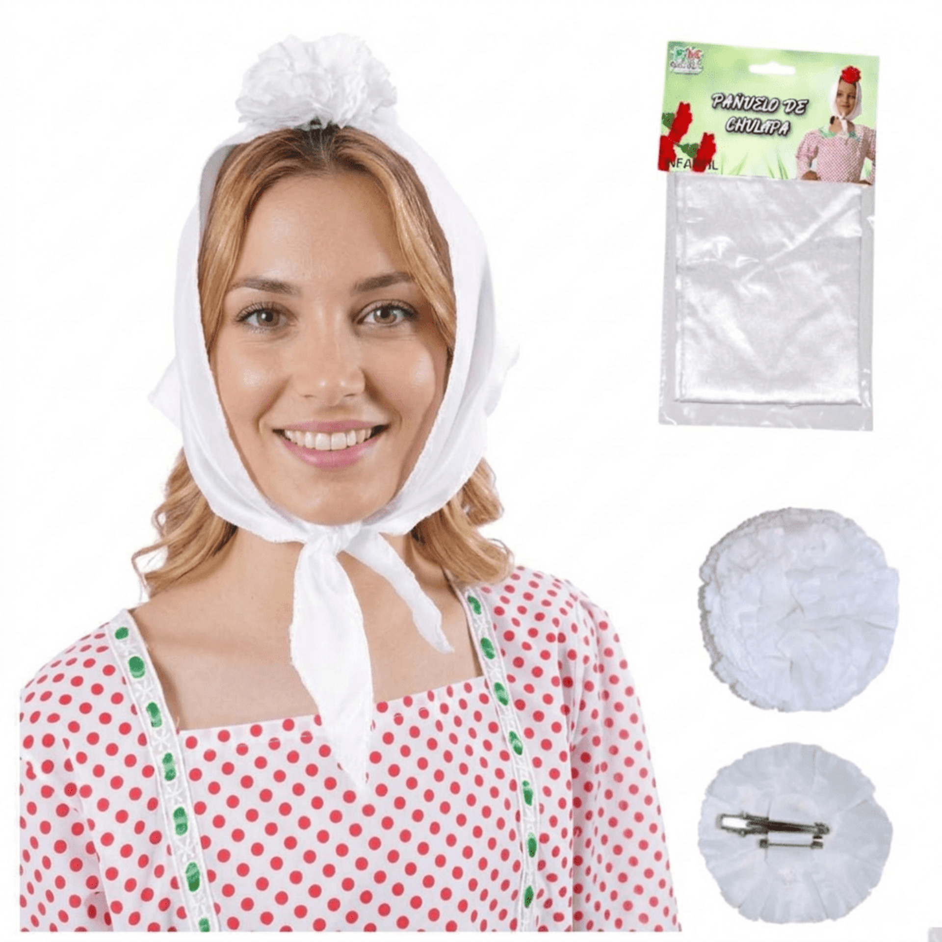 Lote 24 Accesorios Disfraz Chulapa Adulto : 12 Pañuelos Blancos + 12 Claveles - 5
