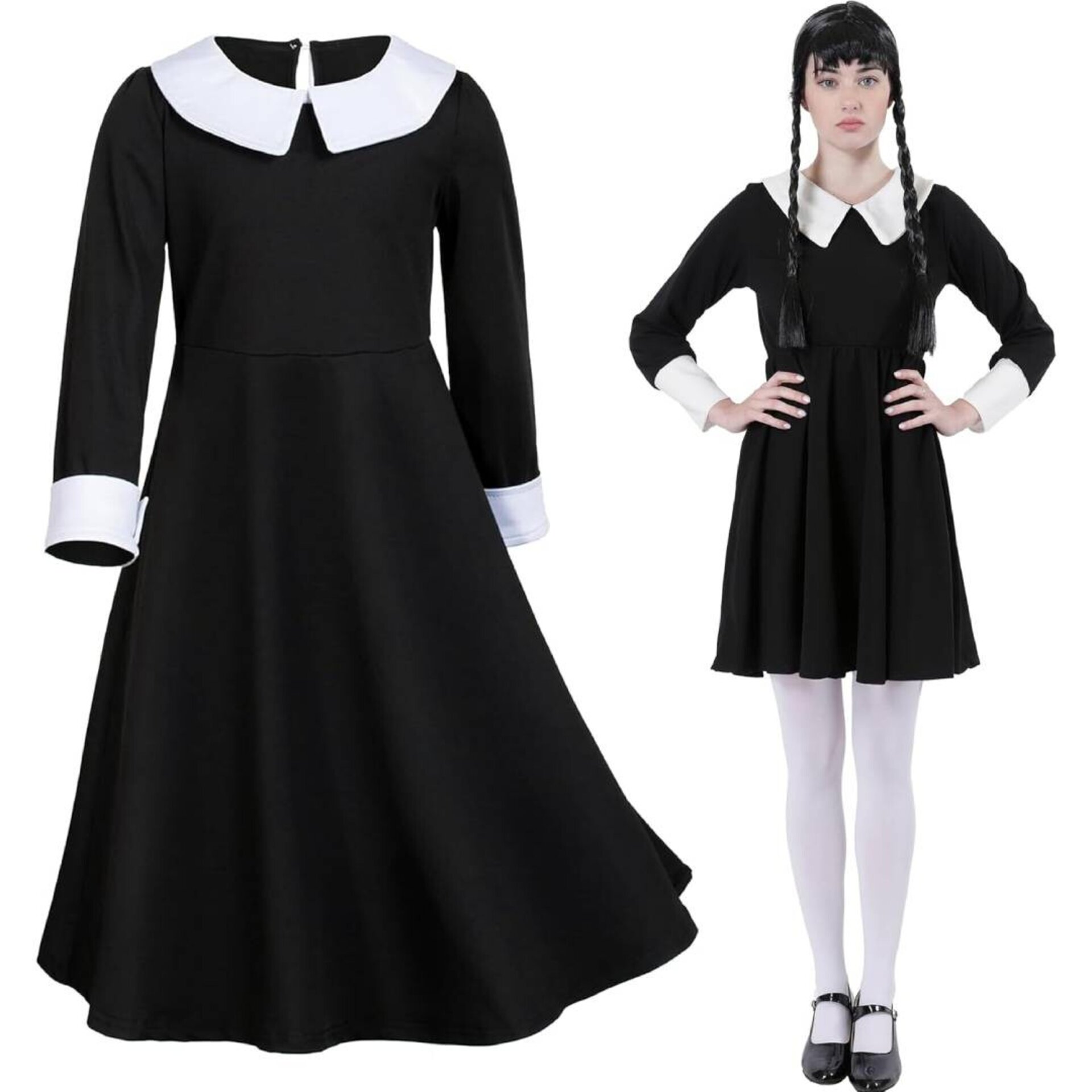 Vestido Disfraz Miércoles Addams Merlina Vestido Gótico para Adulto - 1