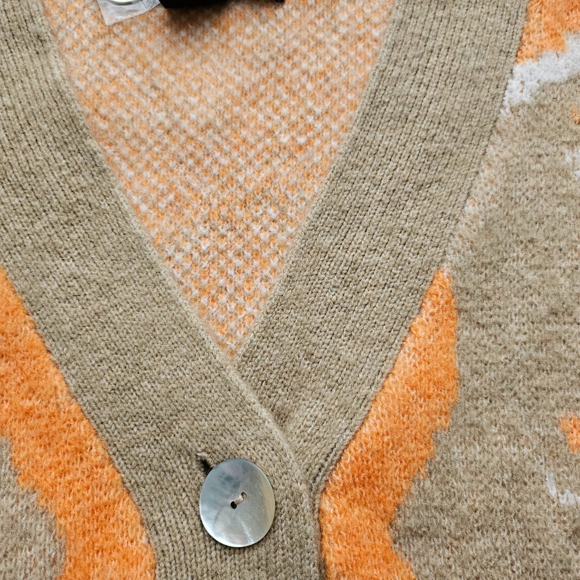 Cárdigan de Punto Mujer Premium | Estampado Abstracto Naranja | Chaqueta Marrón - 3