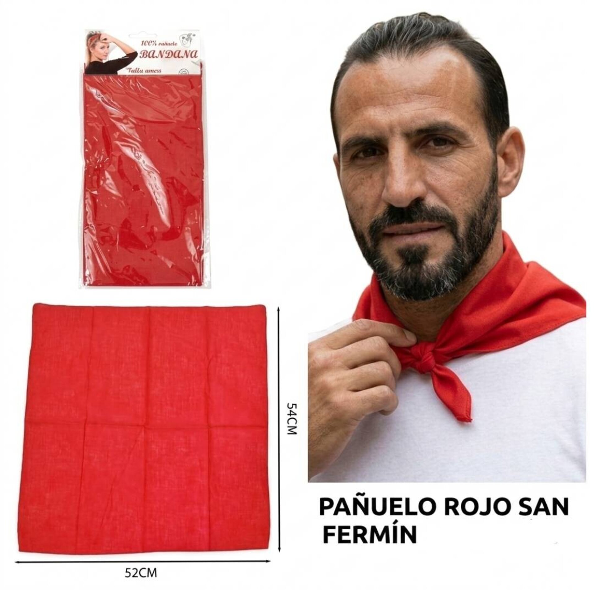 Pack 12 Pañuelos Rojos San Fermín (54x52cm) | Bandana Lisa para Peñas, Corredor - 6