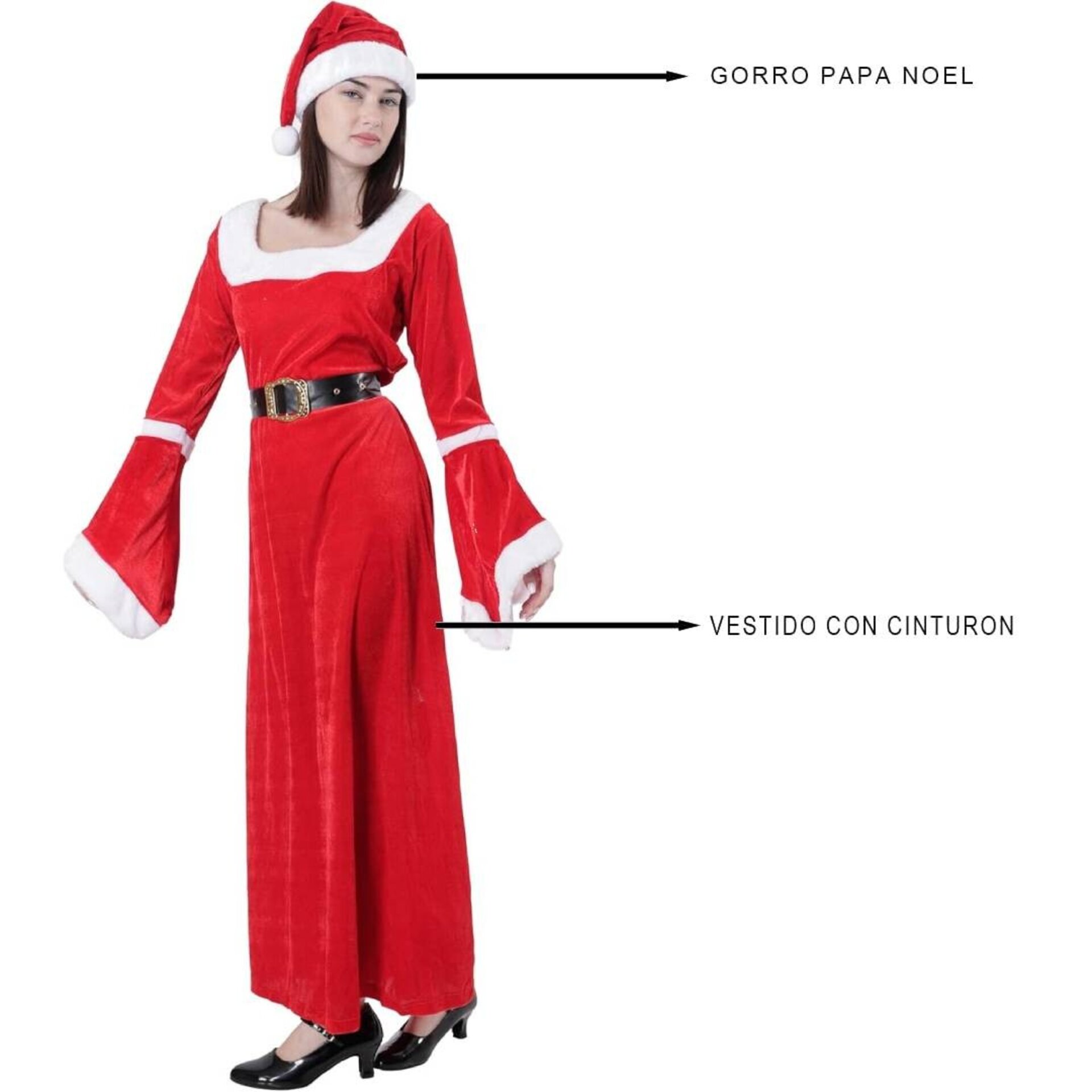 Disfraz de Mamá Noel Deluxe Mujer | Tallas S-M-L | Terciopelo Rojo Largo Navidad - 6