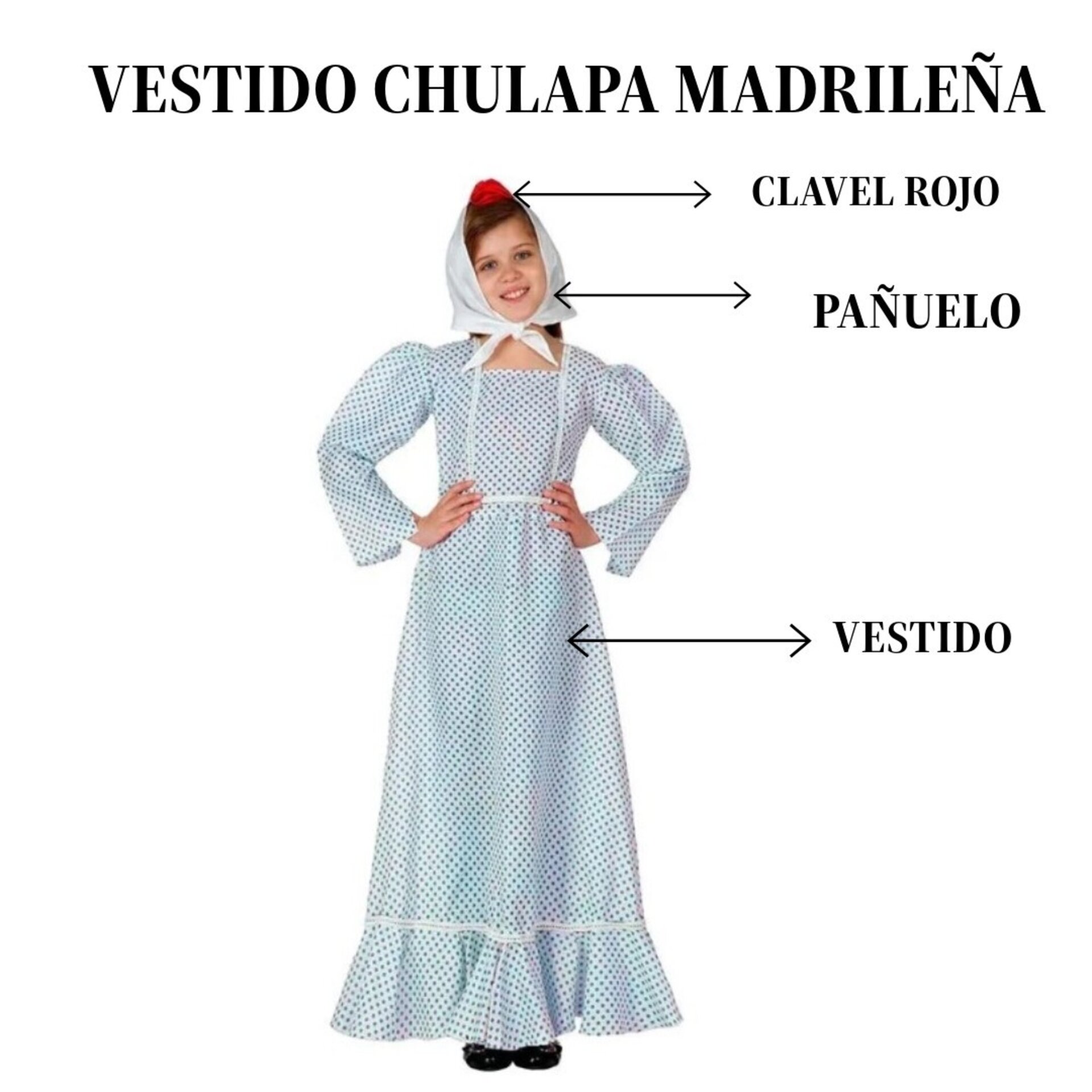 Vestido Chulapa Disfraz Madrileña Cultura Español Fiesta San Isidro para niñas - 2