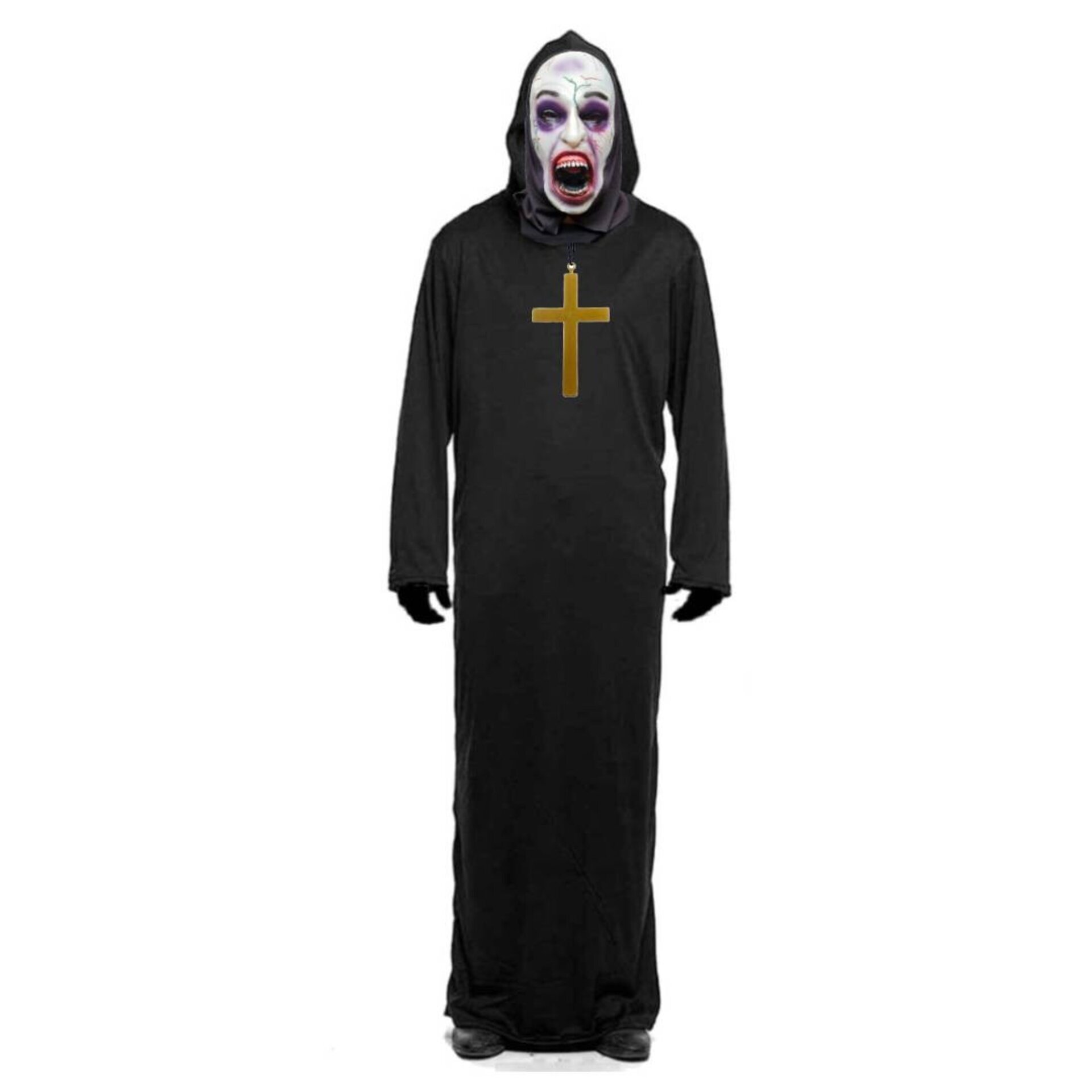 Disfraz Monja Poseída Película Terror Túnica Máscara Látex, Guantes Cruz. Adulto - 2