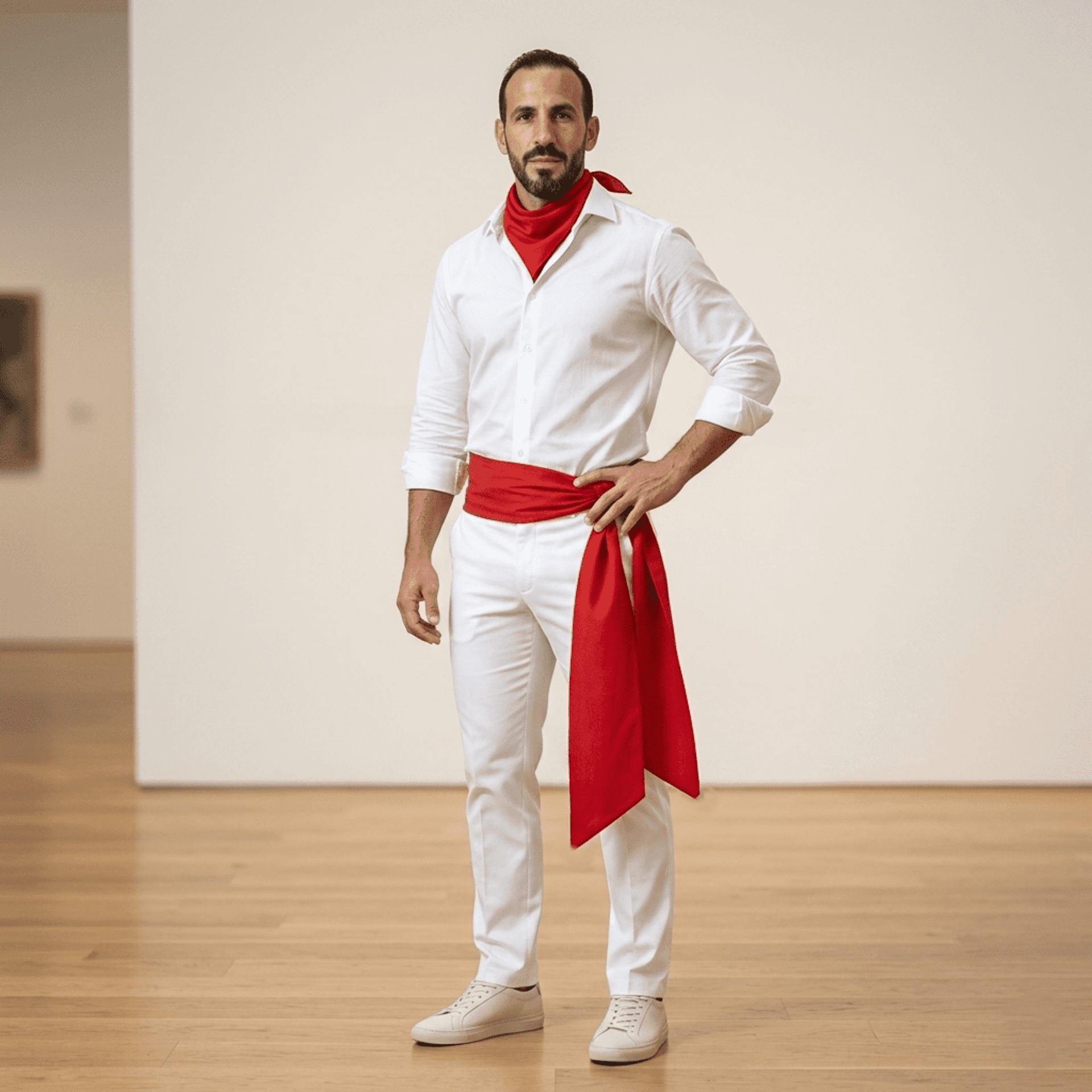 Traje San Fermín Adulto: Pantalón Blanco Ajustable + Faja Roja (200cm) + Pañuelo - 4