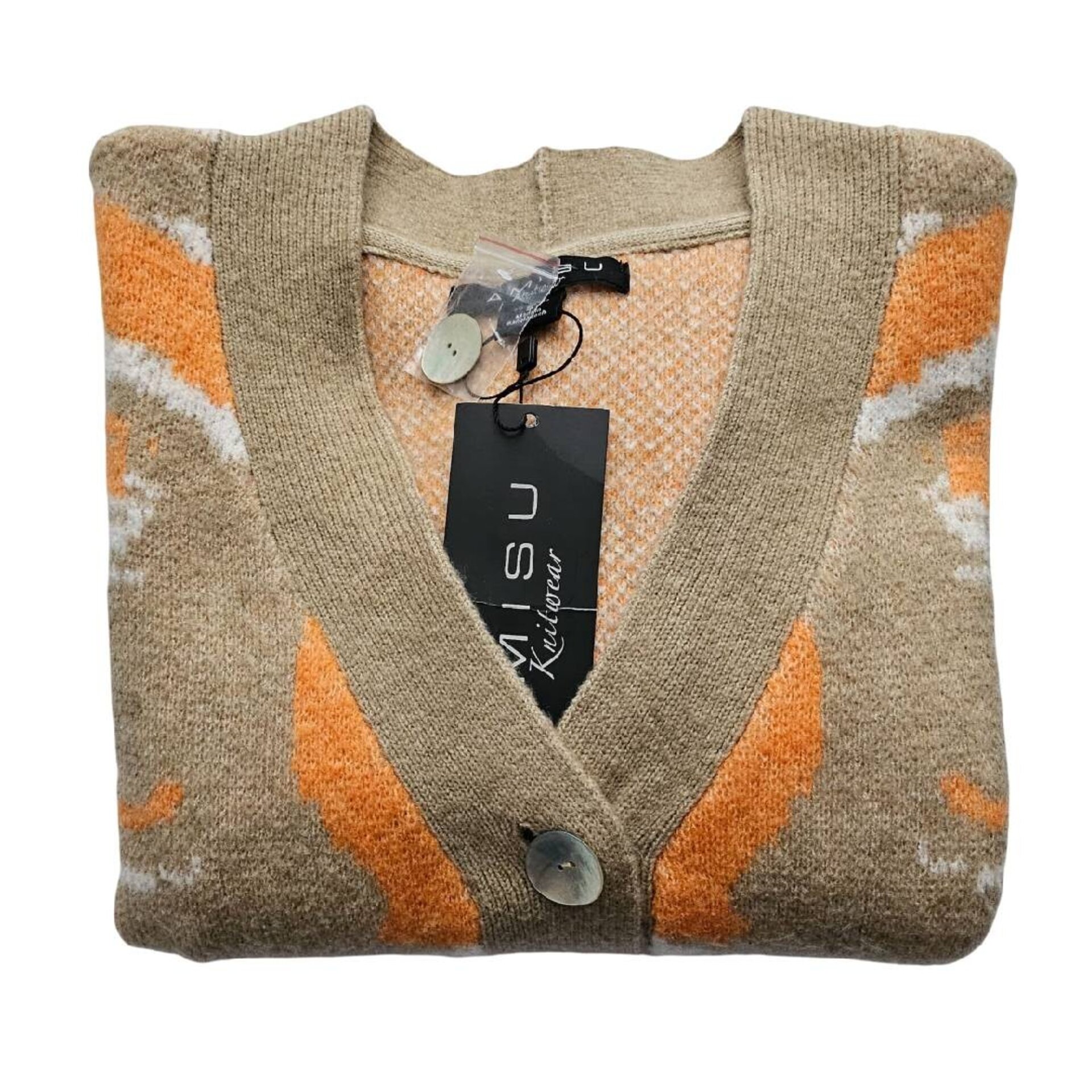 Cárdigan de Punto Mujer Premium | Estampado Abstracto Naranja | Chaqueta Marrón - 9