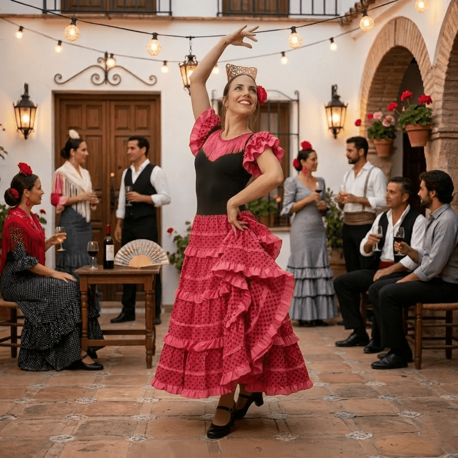 Disfraz de Flamenca Sevillana Mujer Negro y Fucsia con Lunares | Vestido Español - 9