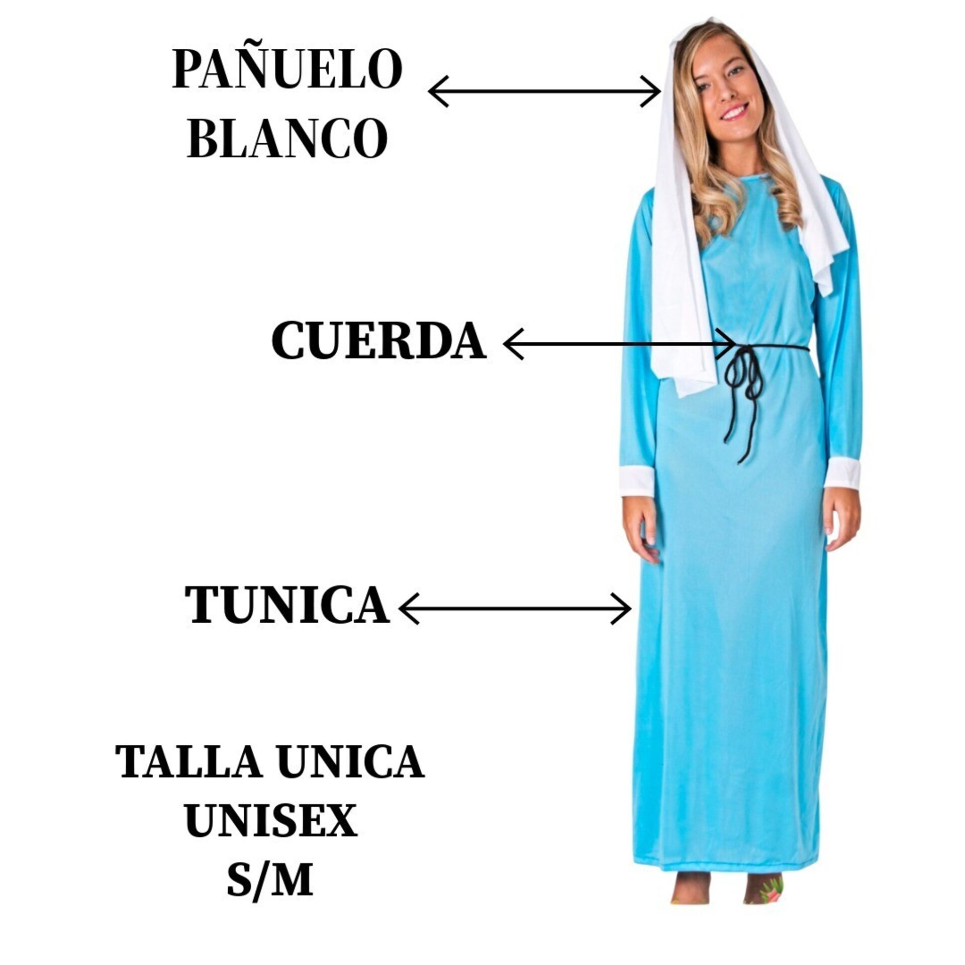Disfraz de Virgen María Clásico - Traje Completo de Nacimiento | Talla Única S-M - 3