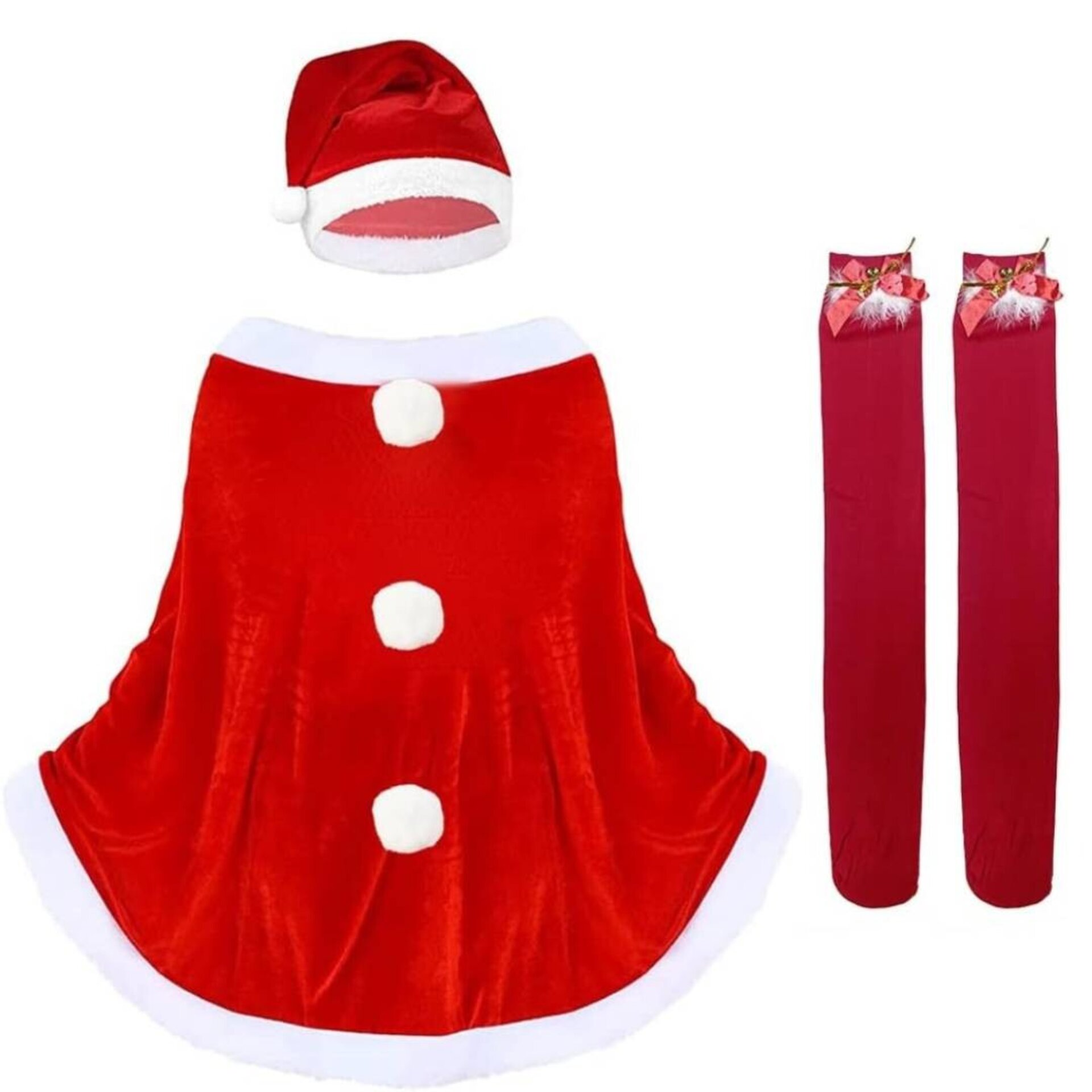 Disfraz Mamá Noel Mujer | Capa Poncho Corta y Gorro + Medias | Santa Navidad - 5