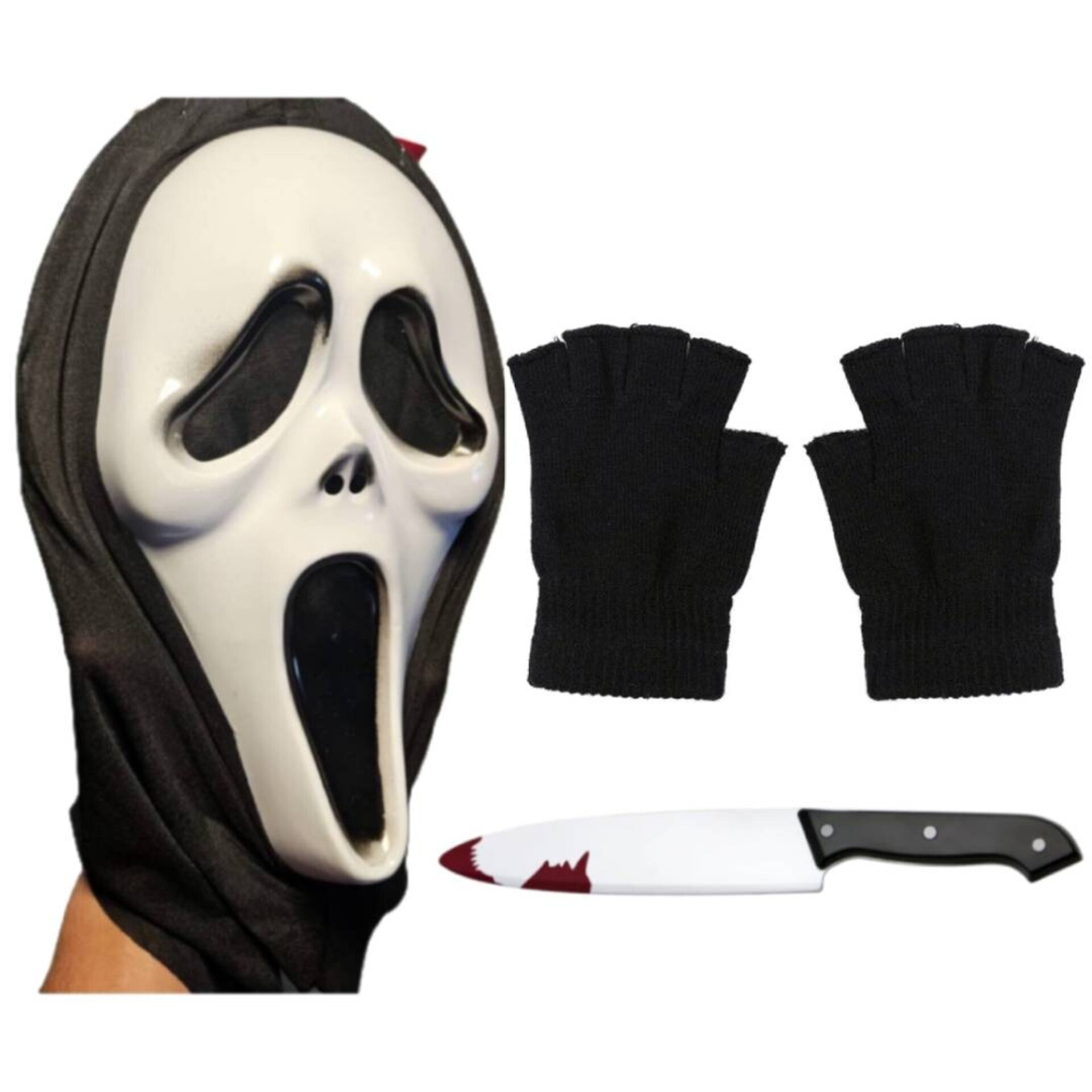 Disfraz Scream Fantasma - Máscara con Capucha, Guantes, Cuchillo Sangriento - 8