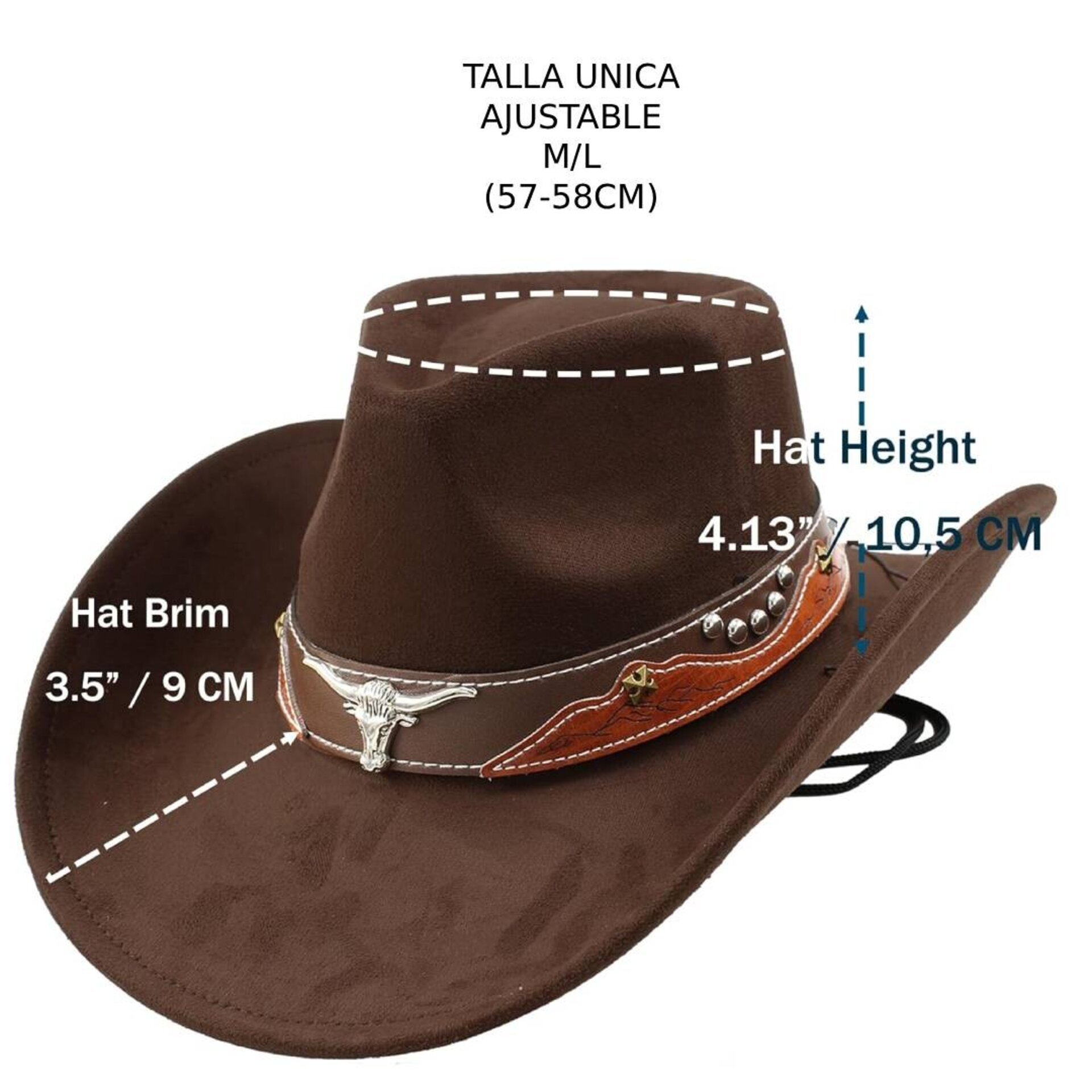 Sombrero Vaquero Cowboy Western Country Fieltro Marrón Adulto Ajustable M/L - 3