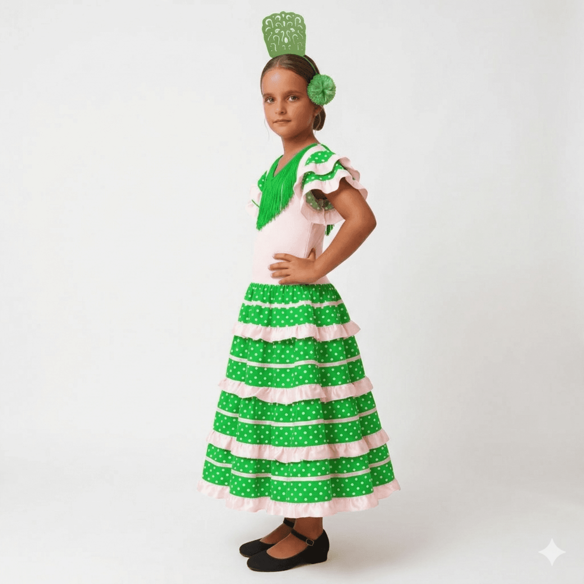 Disfraz de Flamenca Niña Vestido Sevillana con Lunares y Accesorios 1-12 Años - 2