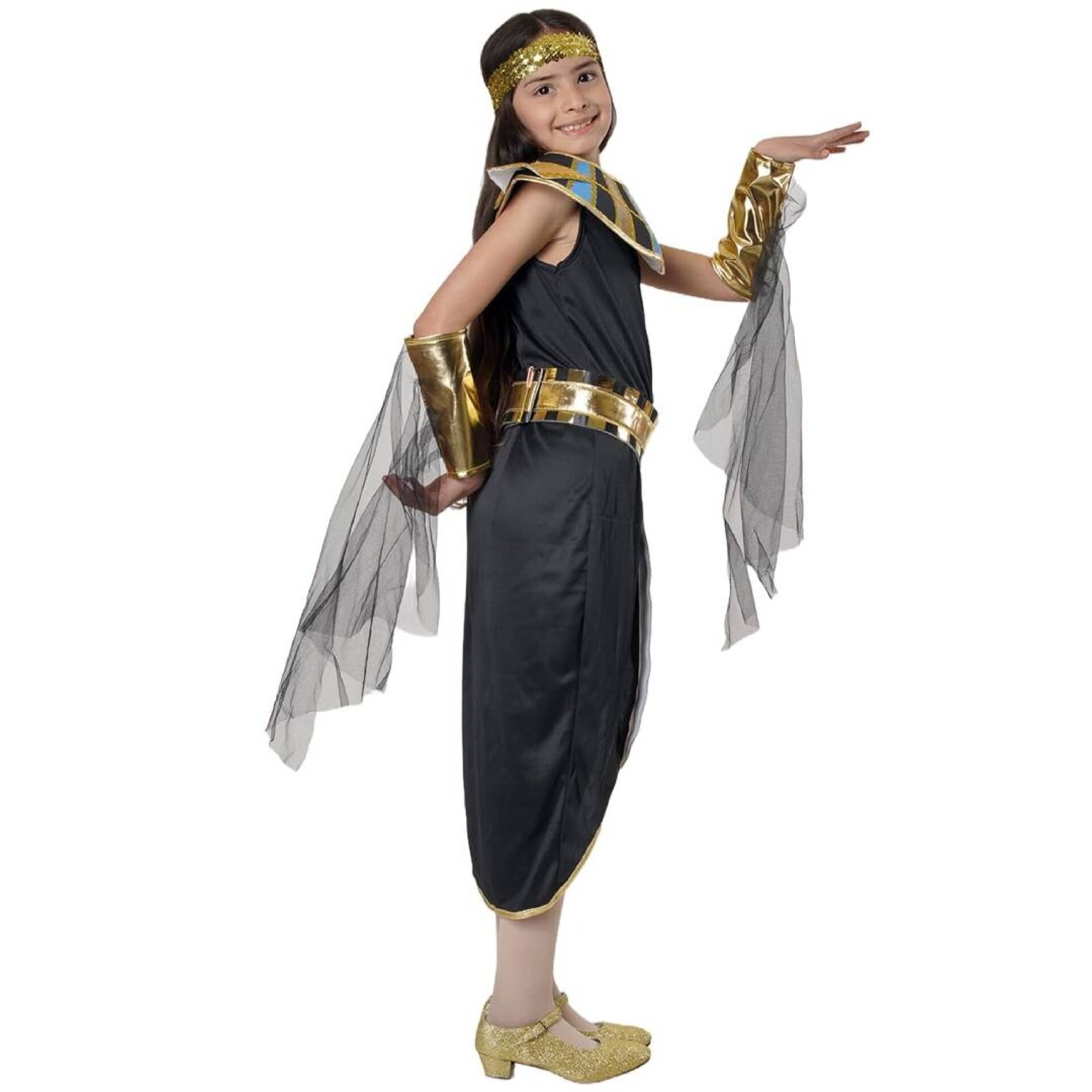 Disfraz de Egipcia Cleopatra para Niña. Vestido Negro con Accesorios Dorados. - 2