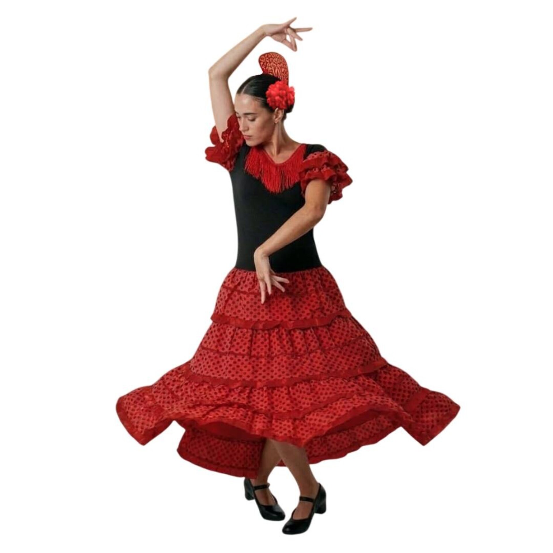 Vestido de Flamenca para Mujer Adulta con Peineta y Flor Roja - Traje de Sevilla - 1