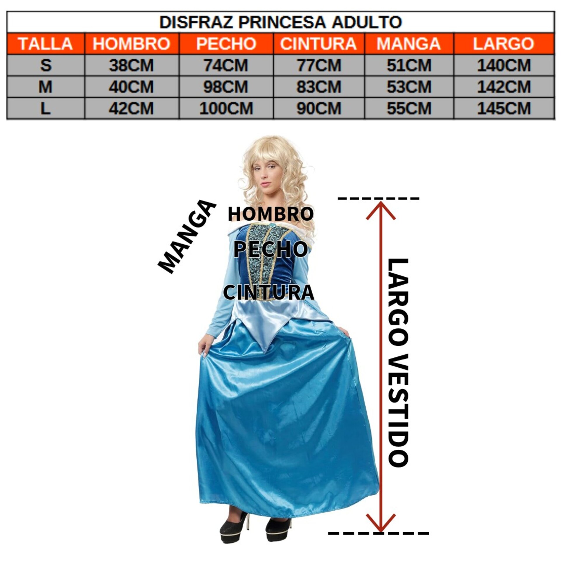 Disfraz Cenicienta Adulto Vestido Princesa Azul Ensueños Cuento de Hadas Ceniza - 5