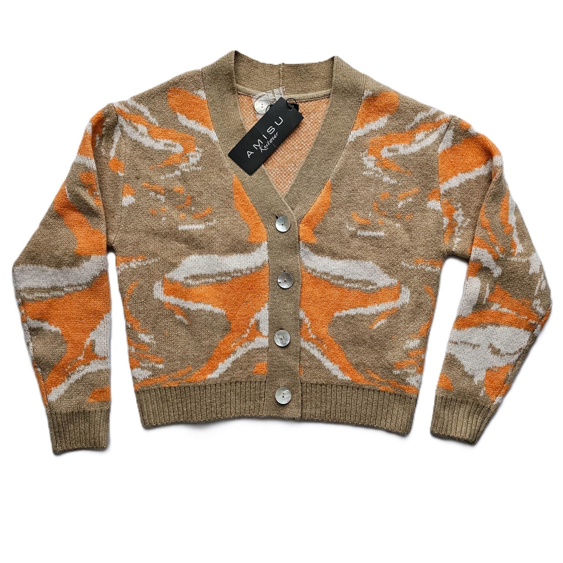 Cárdigan de Punto Mujer Premium | Estampado Abstracto Naranja | Chaqueta Marrón - 8