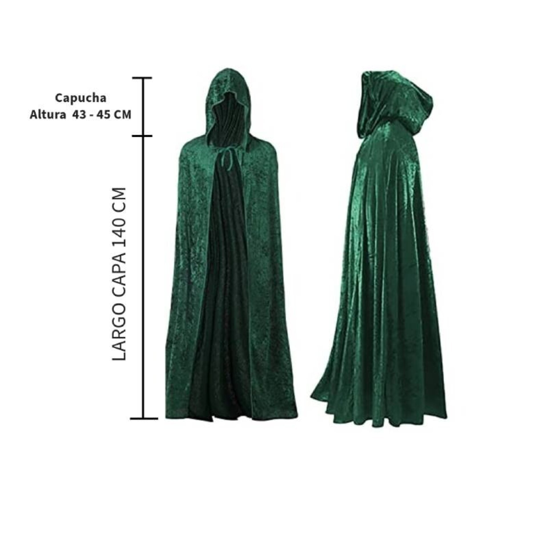 Capas con Capucha en Terciopelo Unisex para Disfraz de Niños y Adultos Verde - 5