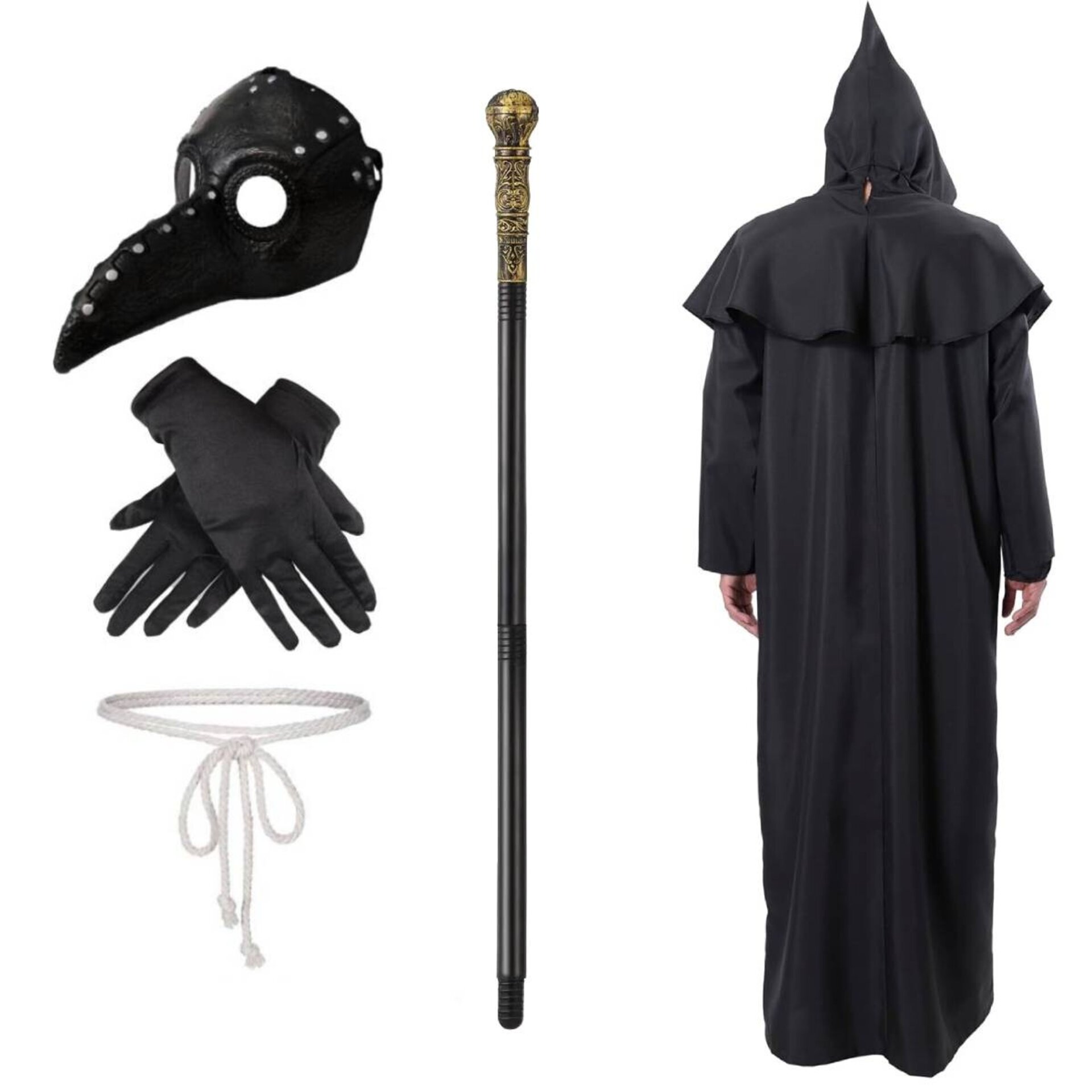 Disfraz Medico Peste Negra Adulto Túnica Negra Máscara Steampunk Sacerdote - 2