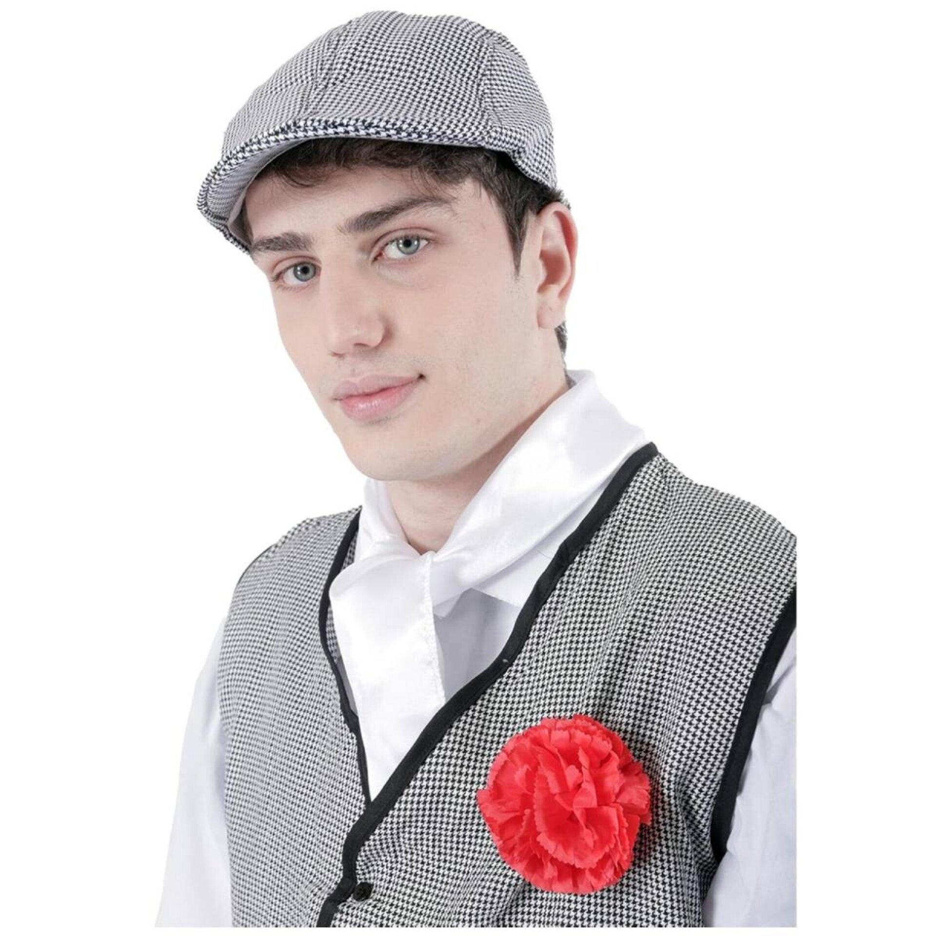 Gorra Chulapo San Isidro, Flor Clavel rojo, Pañuelo Blanco y Chaleco Adulto 4PCS - 1